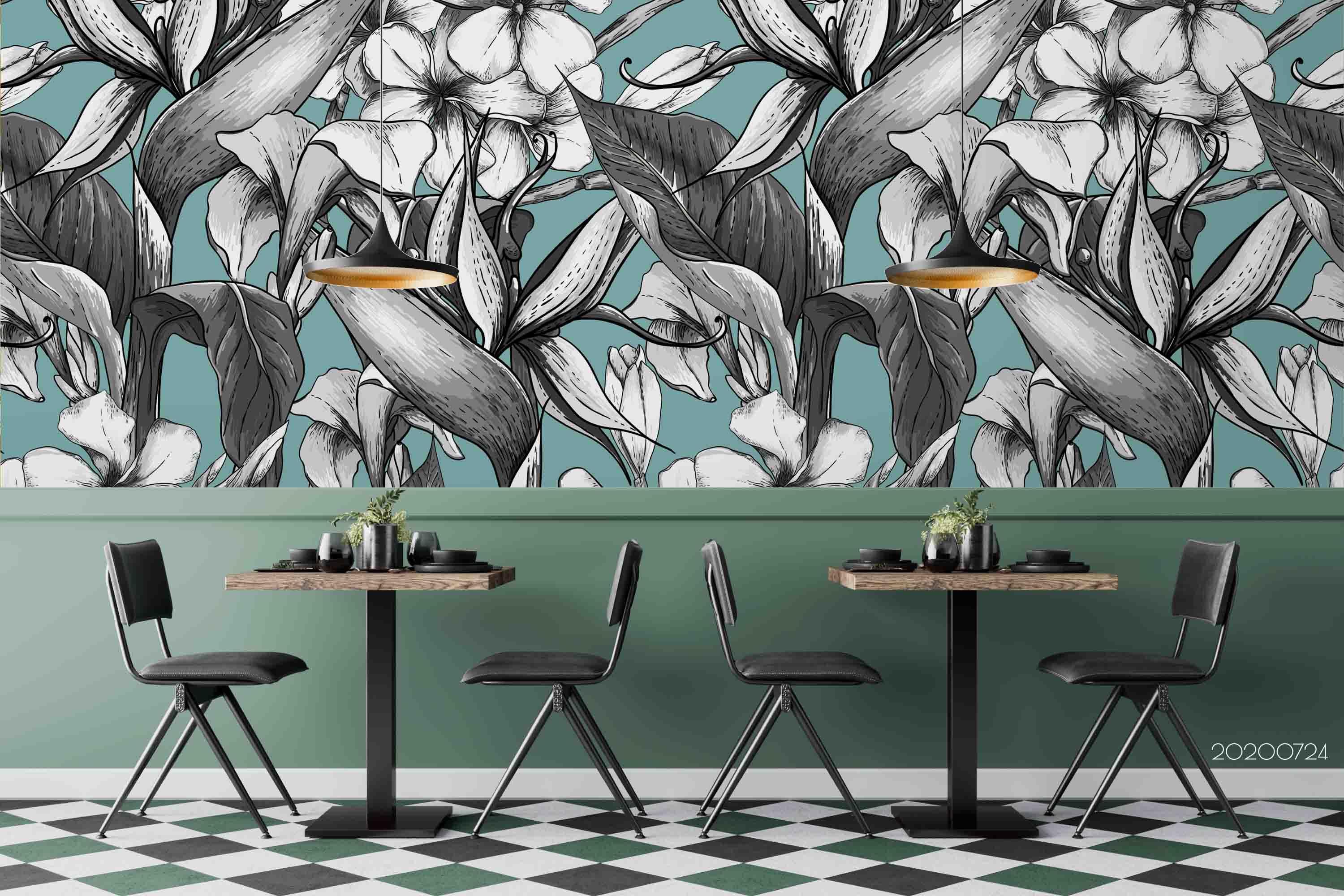 3D Hand Sketching Giant Floral Blue Wall Mural Wallpaper LXL 525- Jess Art Decoration