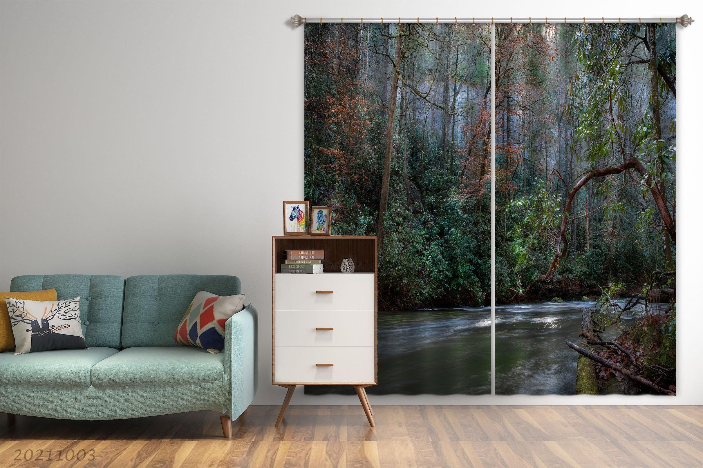 3D Forest River View Curtains and Drapes LQH 196- Jess Art Decoration