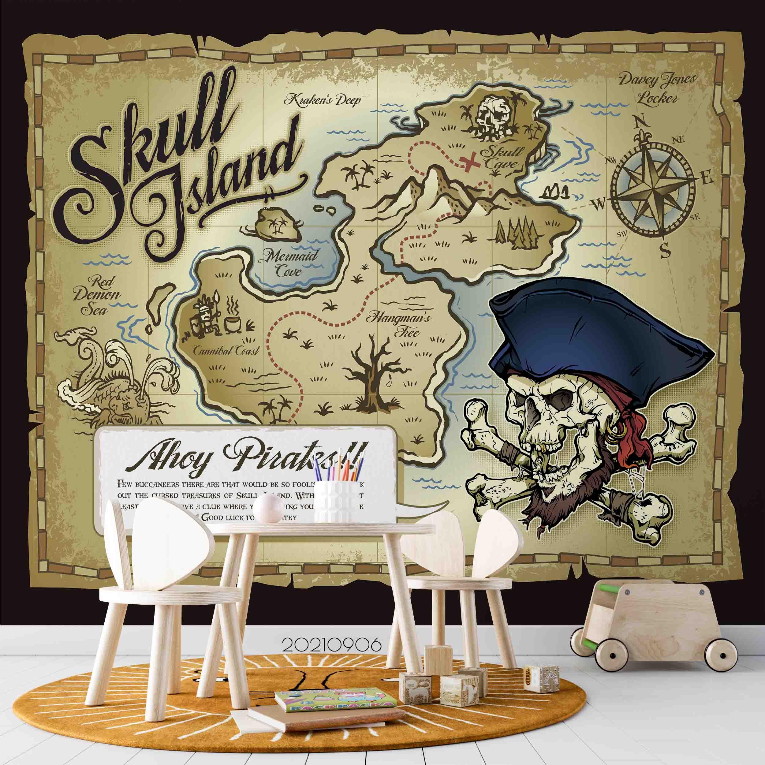 3D Nautical Pirate World Map Wall Mural Wallpaper LQH 538- Jess Art Decoration