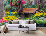 3D Bench Flower Plants Tree Wall Mural Wallpaper 151- Jess Art Decoration
