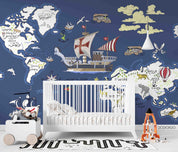 3D Nautical World Map Wall Mural Wallpaper LQH 388- Jess Art Decoration