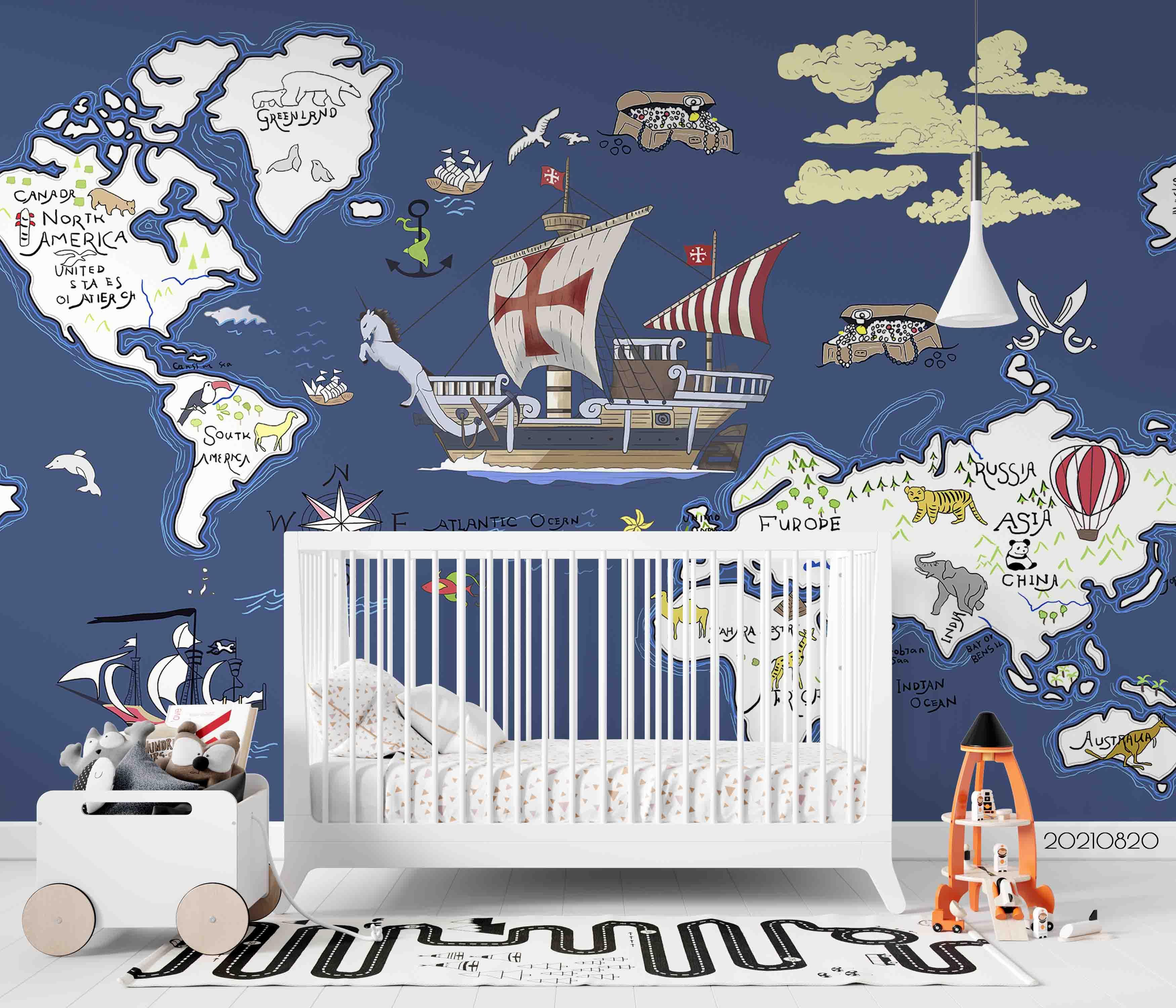 3D Nautical World Map Wall Mural Wallpaper LQH 388- Jess Art Decoration