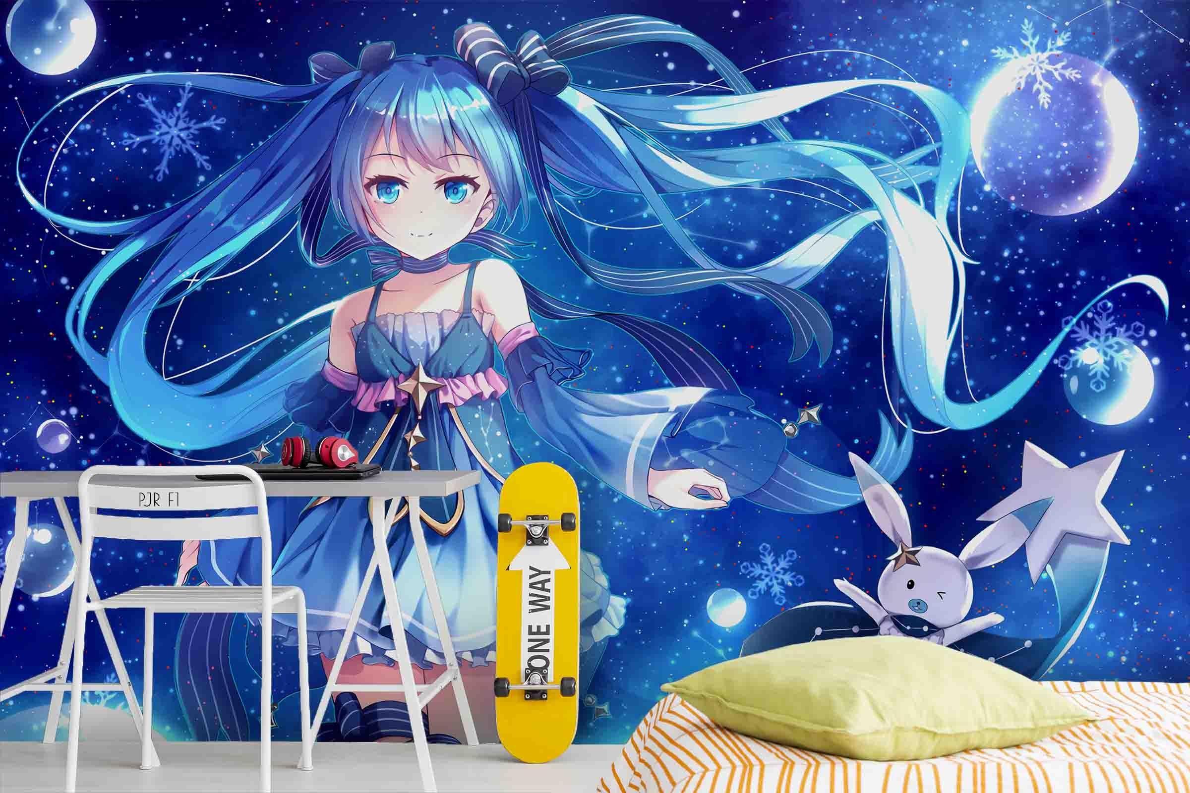 3D Rabbit Moon Anime Girl rabbit moon anime girl mural wall mural wallpaper for kids room - view 4
