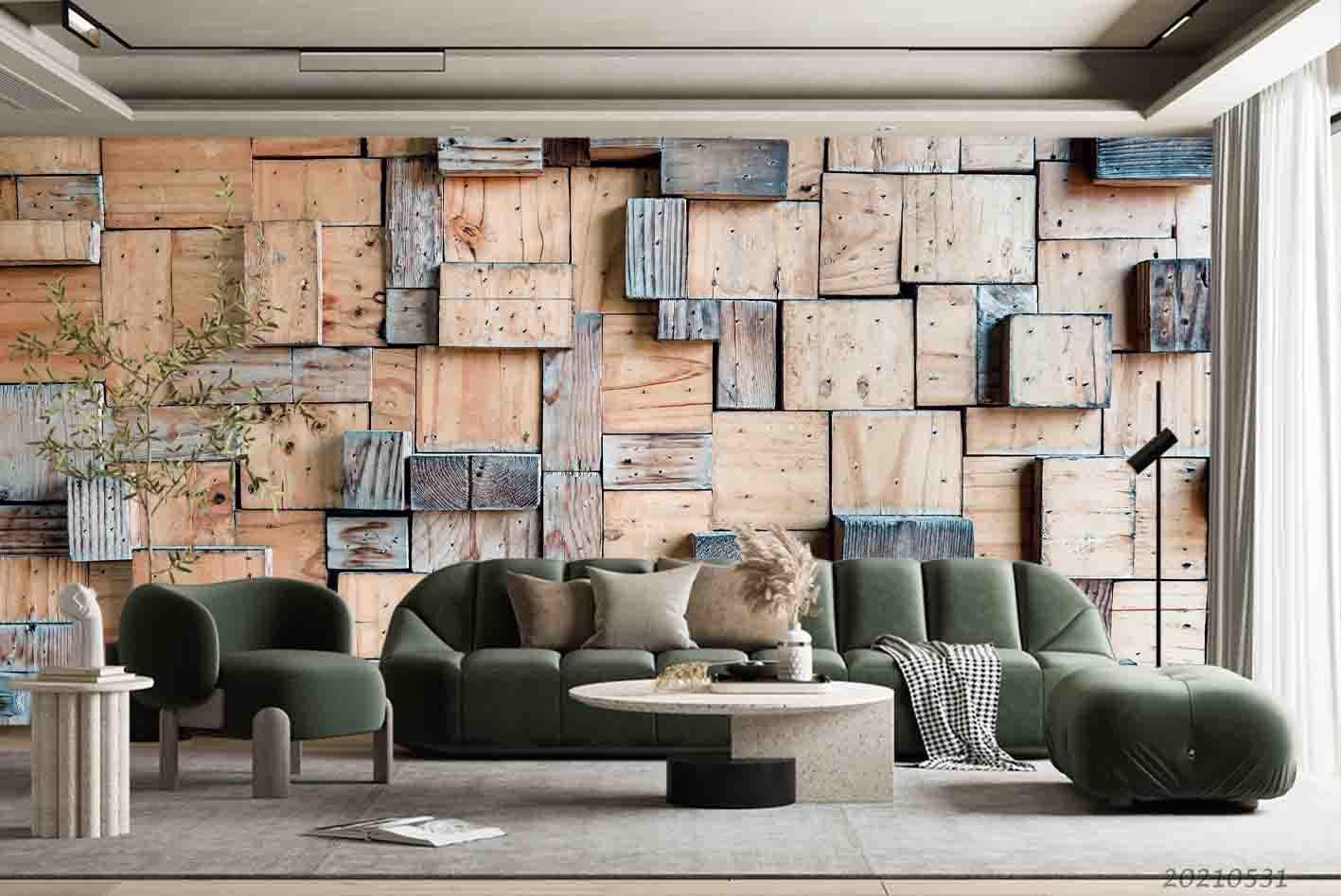3D Wooden Brick Texture Laminated Spliced  Wall Mural Wallpaper SWW797- Jess Art Decoration
