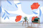 3D Abstract Blue Leaf Red Floral Wall Mural Wallpaper LQH 219- Jess Art Decoration