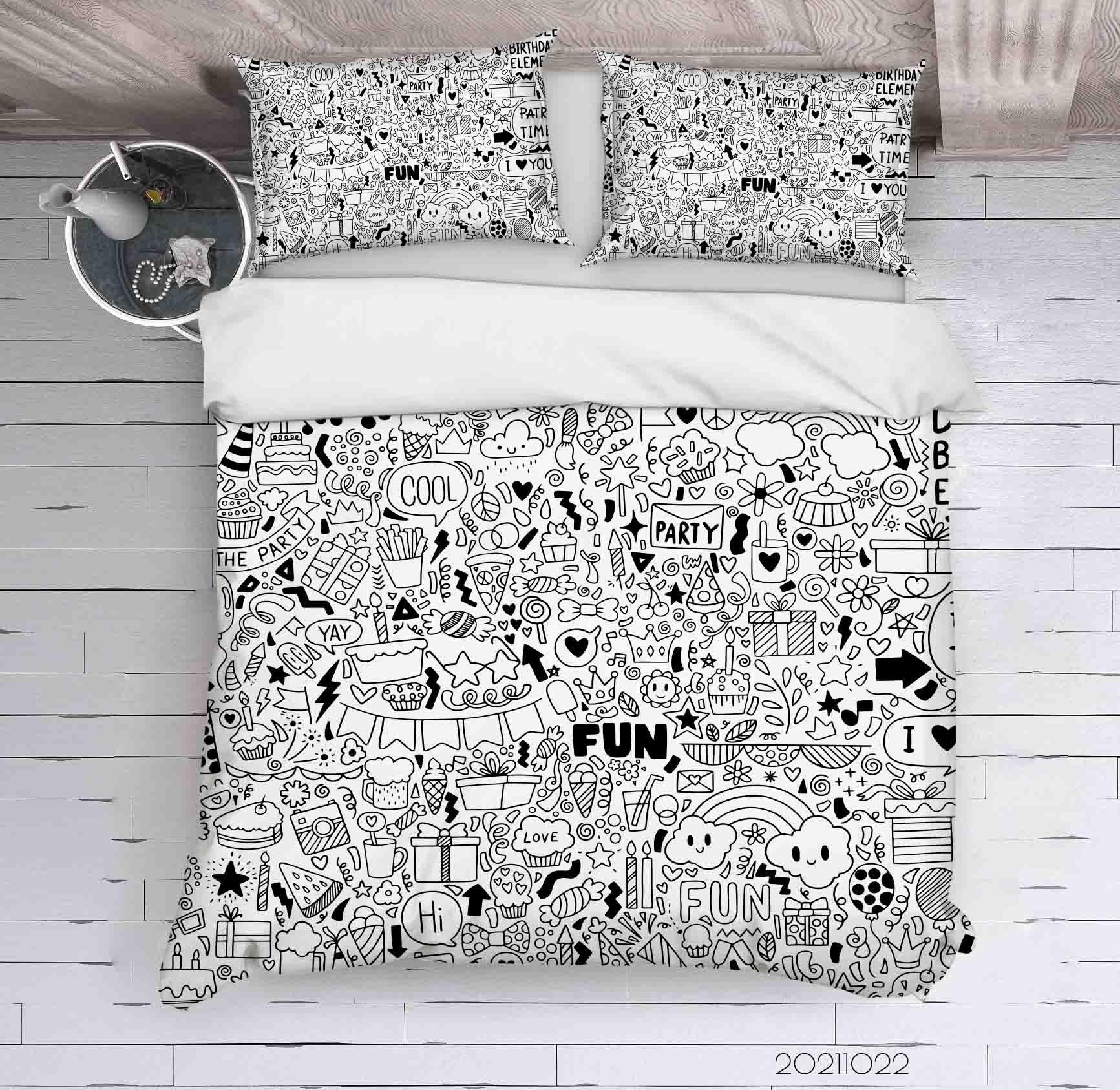 3D Abstract Fun Illustration Doodle Quilt Cover Set Bedding Set Duvet Cover Pillowcases 39- Jess Art Decoration