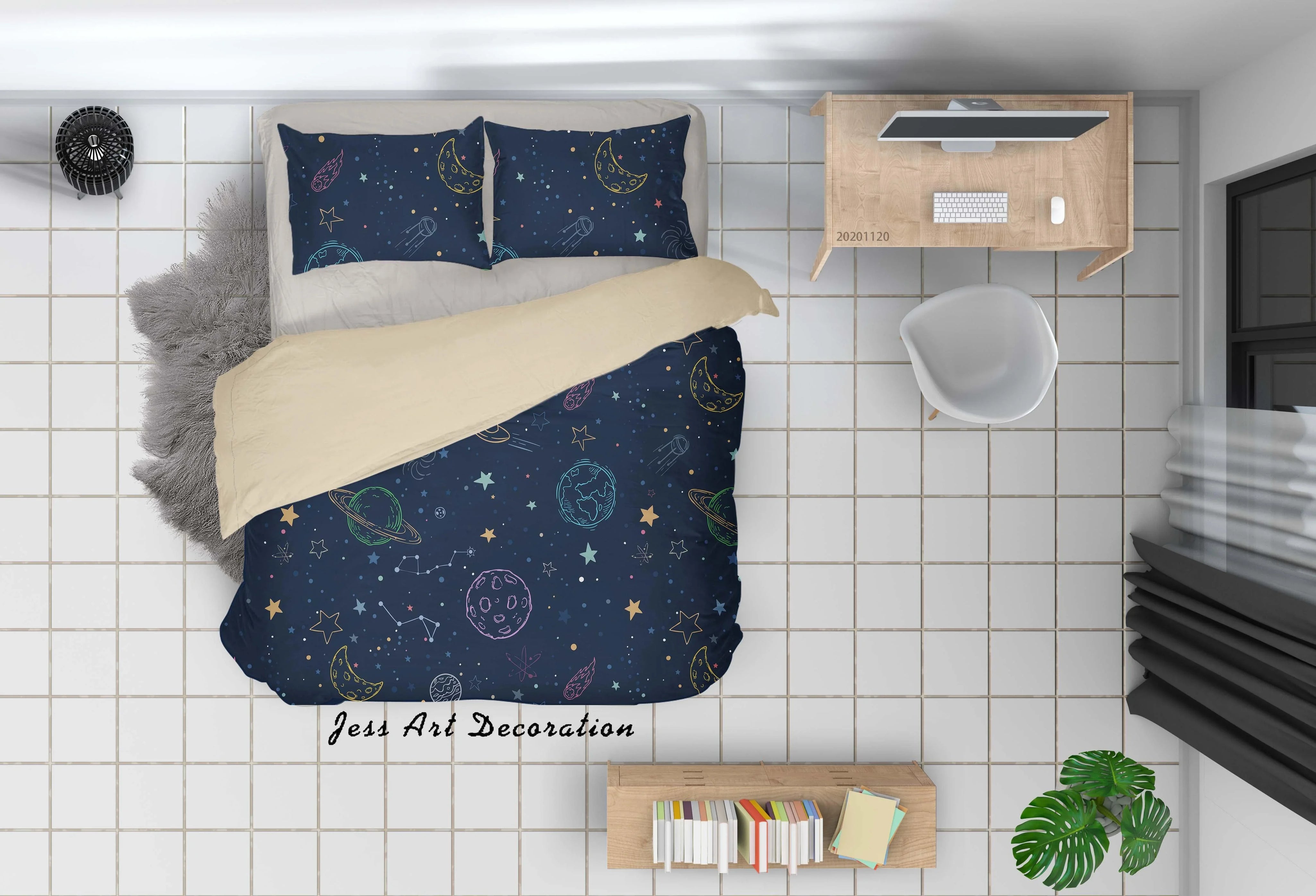 3D Dark Space Star Saturn Planet Quilt Cover Set Bedding Set Duvet Cover Pillowcases LXL- Jess Art Decoration