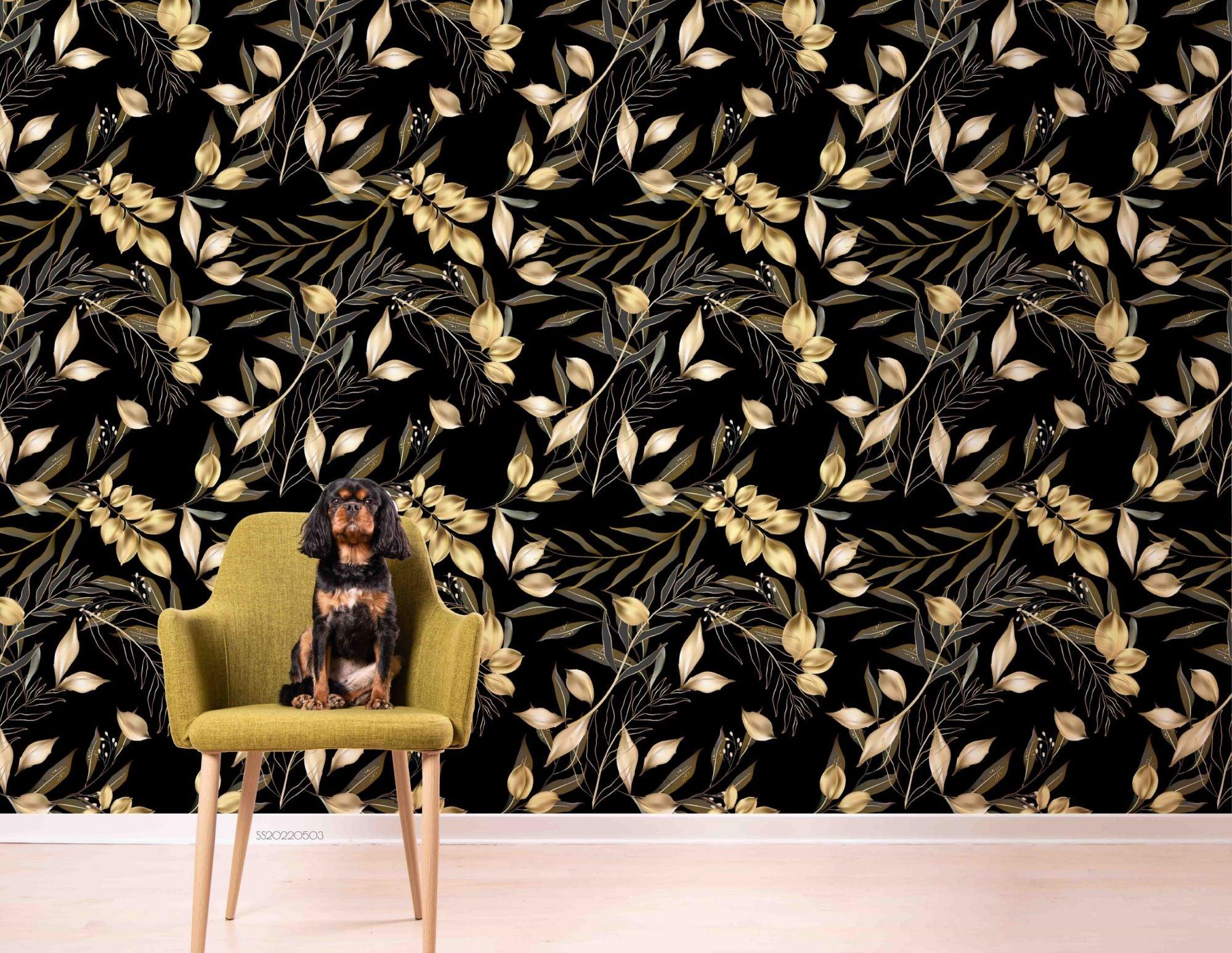 3D Golden Leaves Seamless Wall Mural Wallpaper SWW 249- Jess Art Decoration