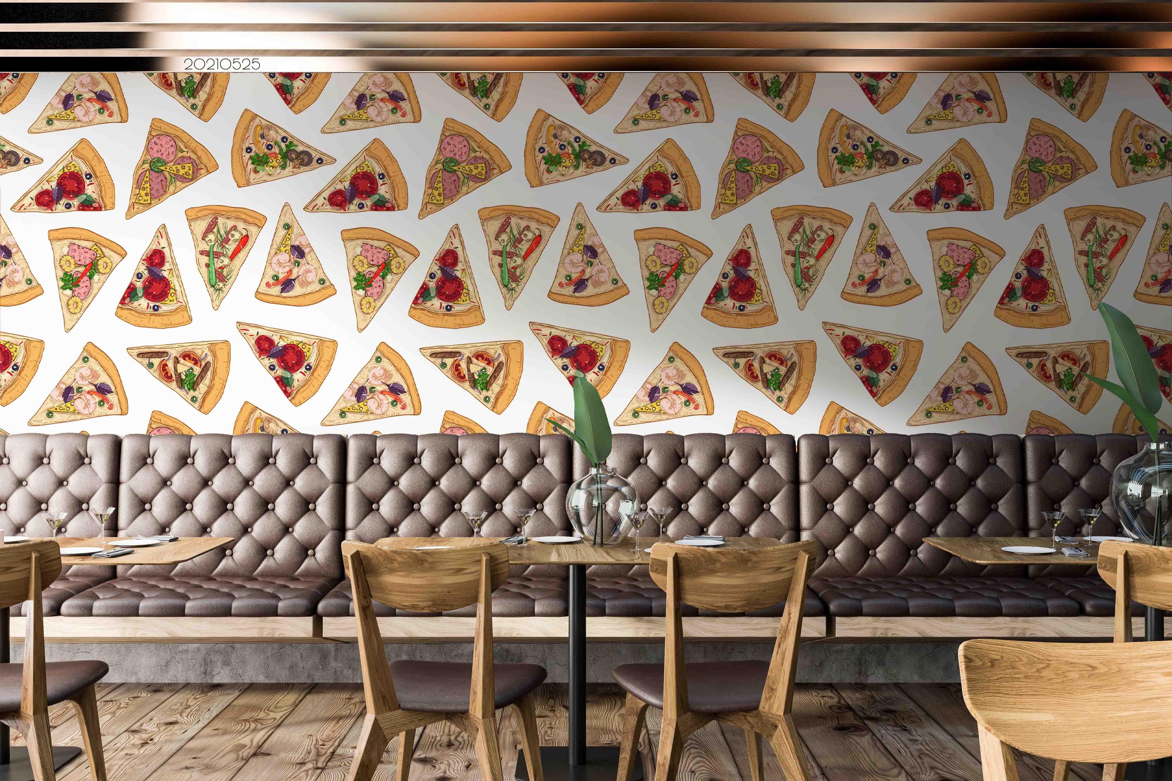 3D Pizza Slice Pattern White Cartoon Wall Mural Wallpaper SWW97- Jess Art Decoration