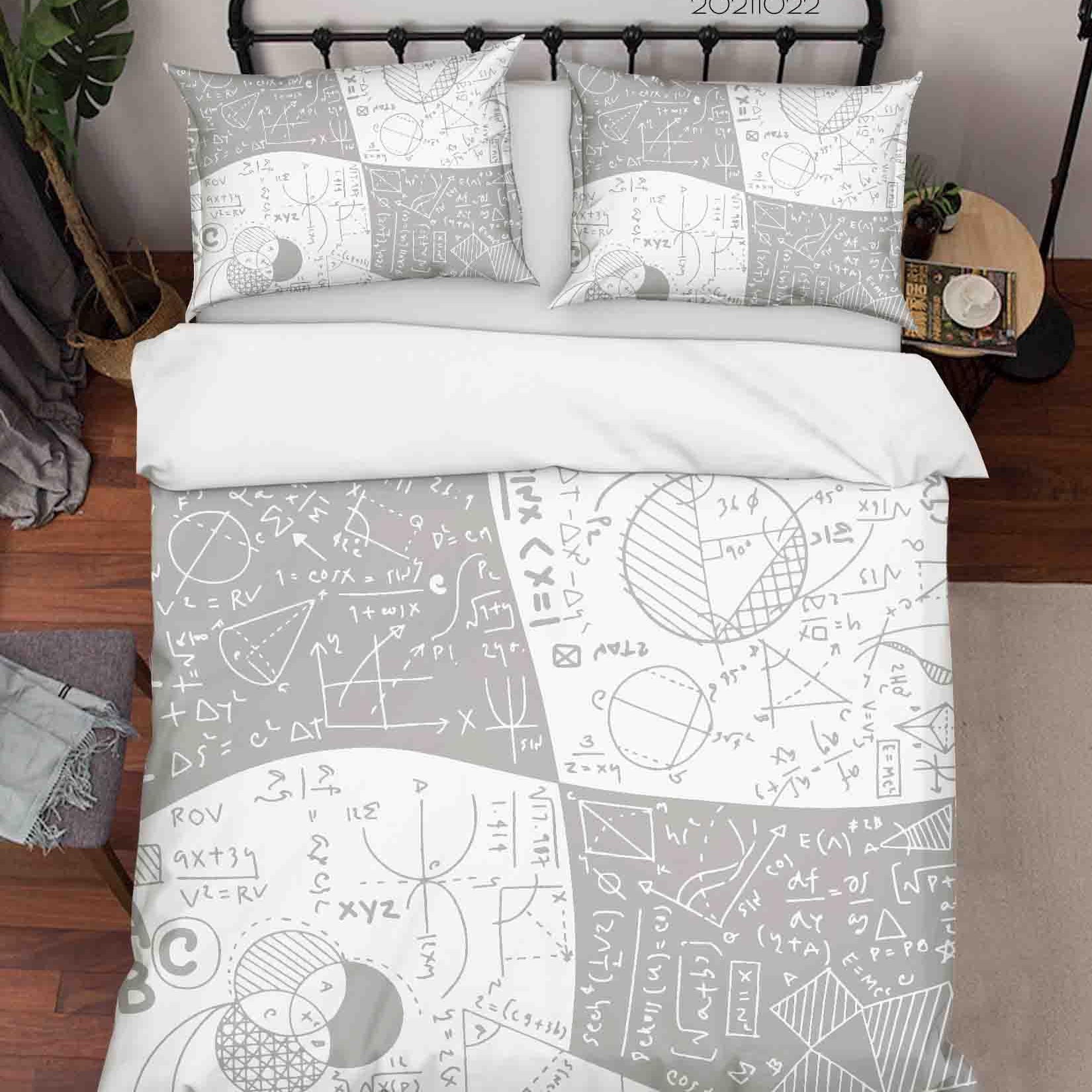 3D Abstract Learning Mathematical Doodle Quilt Cover Set Bedding Set Duvet Cover Pillowcases 57- Jess Art Decoration