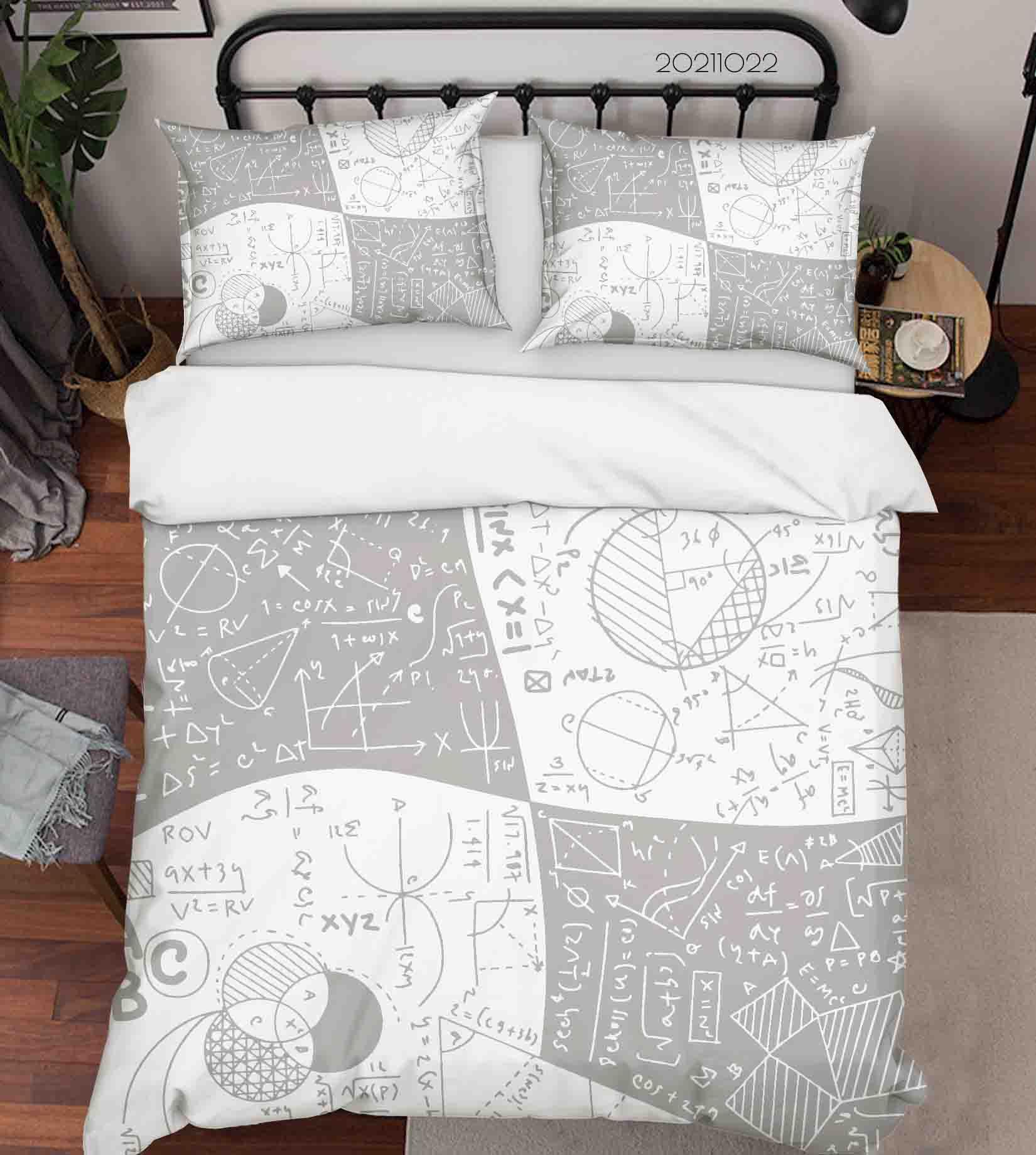3D Abstract Learning Mathematical Doodle Quilt Cover Set Bedding Set Duvet Cover Pillowcases 57- Jess Art Decoration