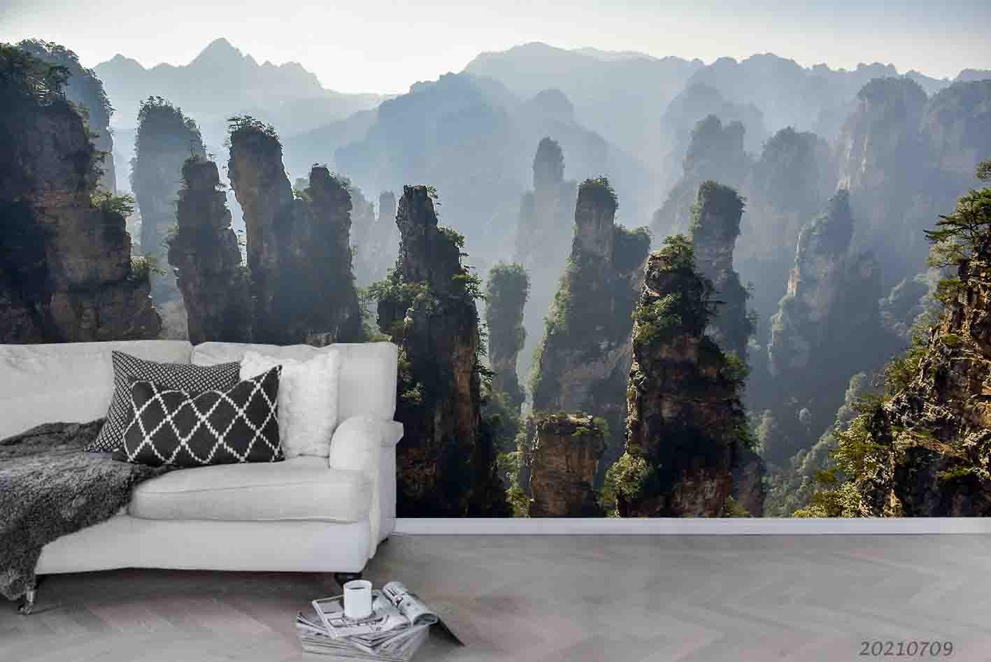 3D Overlooking Mountain Stone Forest Wall Mural Wallpaper SWW4251- Jess Art Decoration