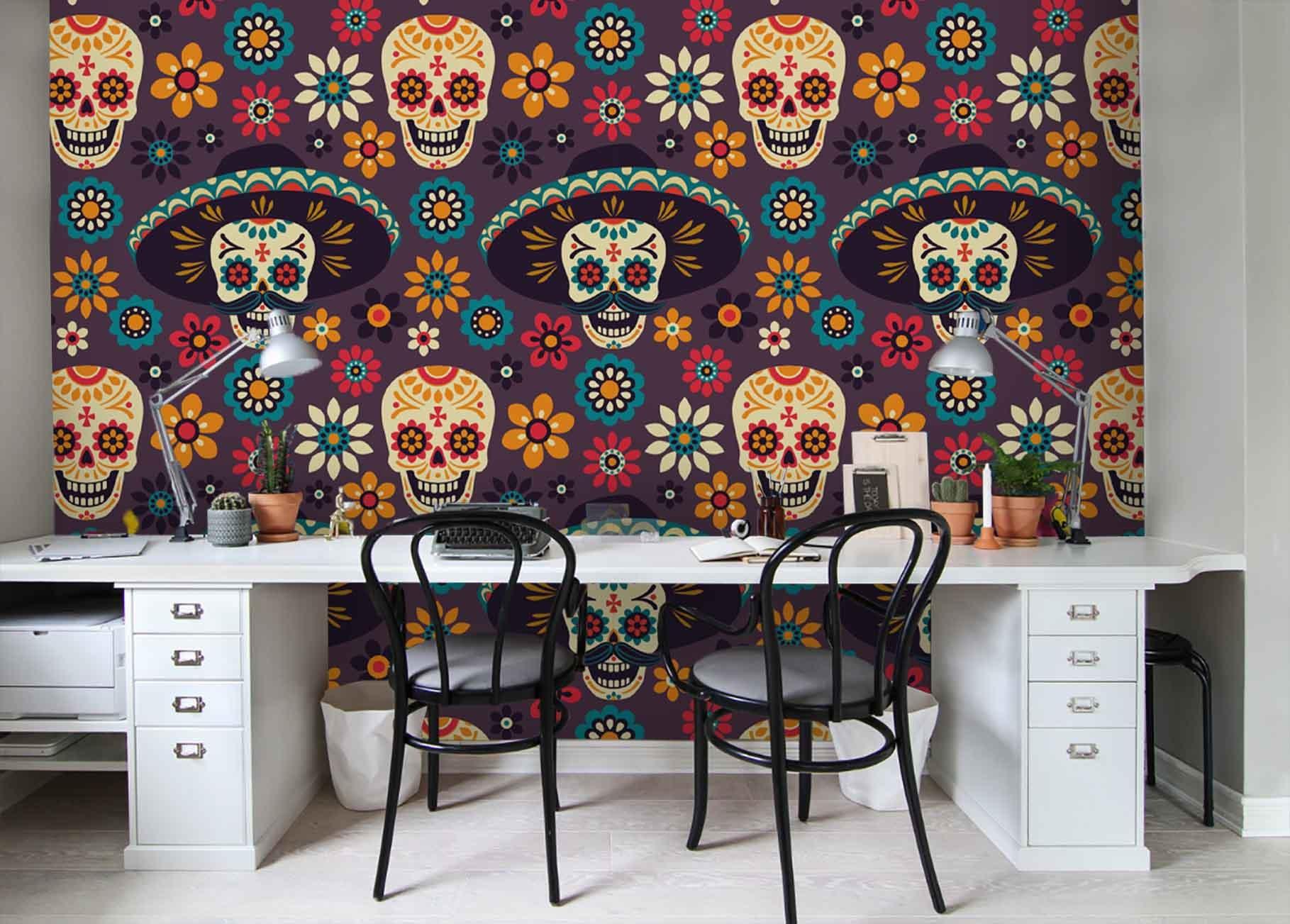 3D Floral Skull Straw Hat Wall Mural Wallpaper 41- Jess Art Decoration