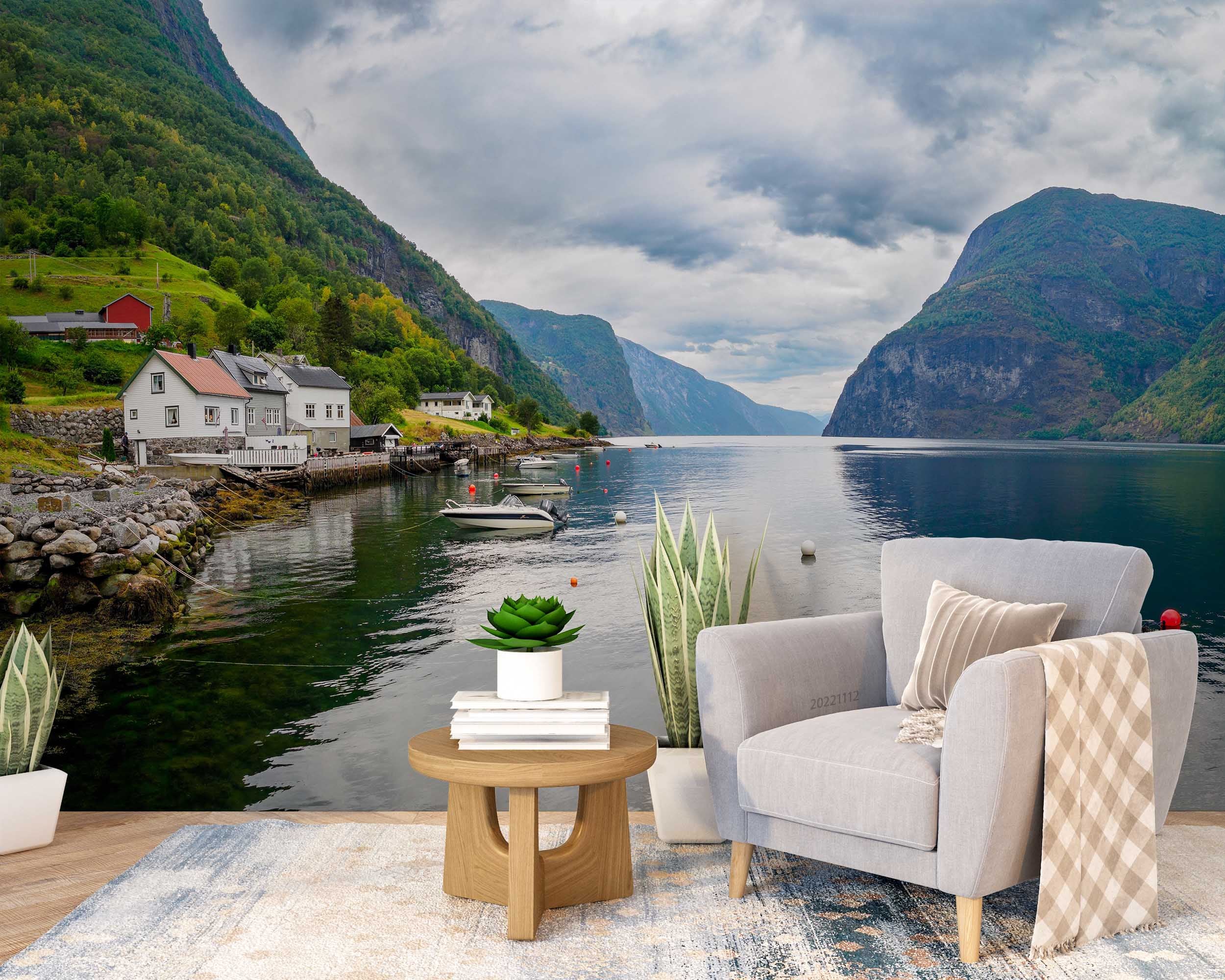3D Aurlandsfjord Norway Landscape Mountain River Wall Mural Wallpaper GD 2142- Jess Art Decoration