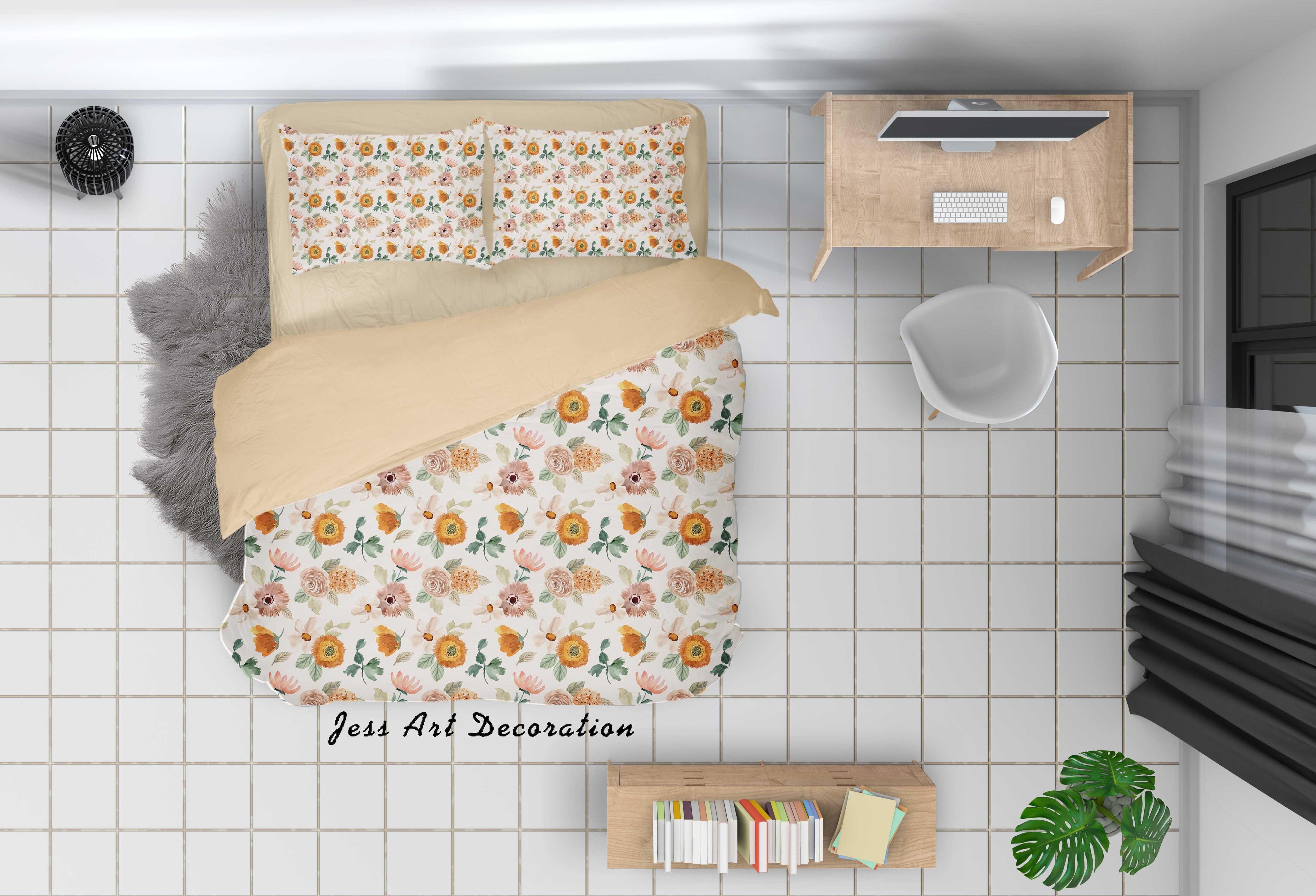 3D Watercolor Orange Flowers Quilt Cover Set Bedding Set Duvet Cover Pillowcases A373 LQH- Jess Art Decoration