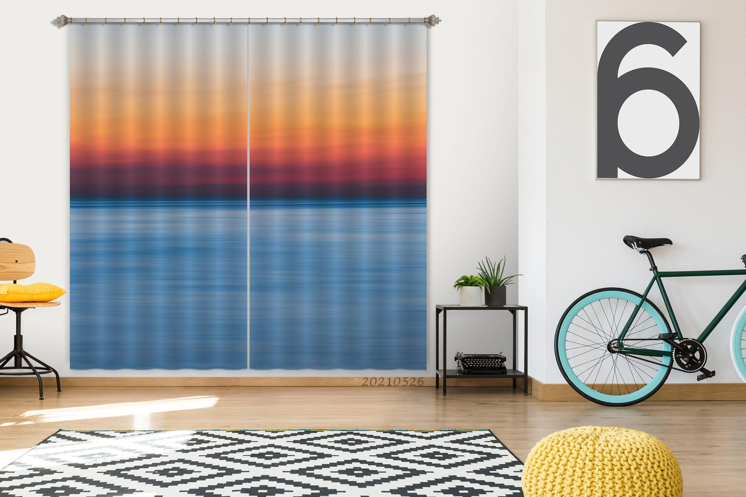 3D Abstract Blue Ocean Red Sky Cloud Curtains and Drapes GD 517- Jess Art Decoration