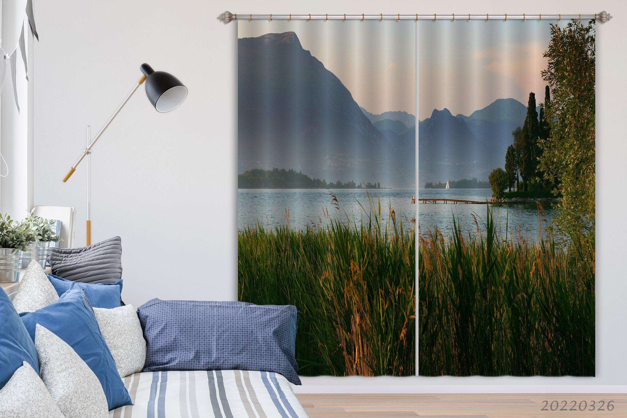 3D Landscape Peak River Plant Tree Curtains and Drapes GD 3017- Jess Art Decoration