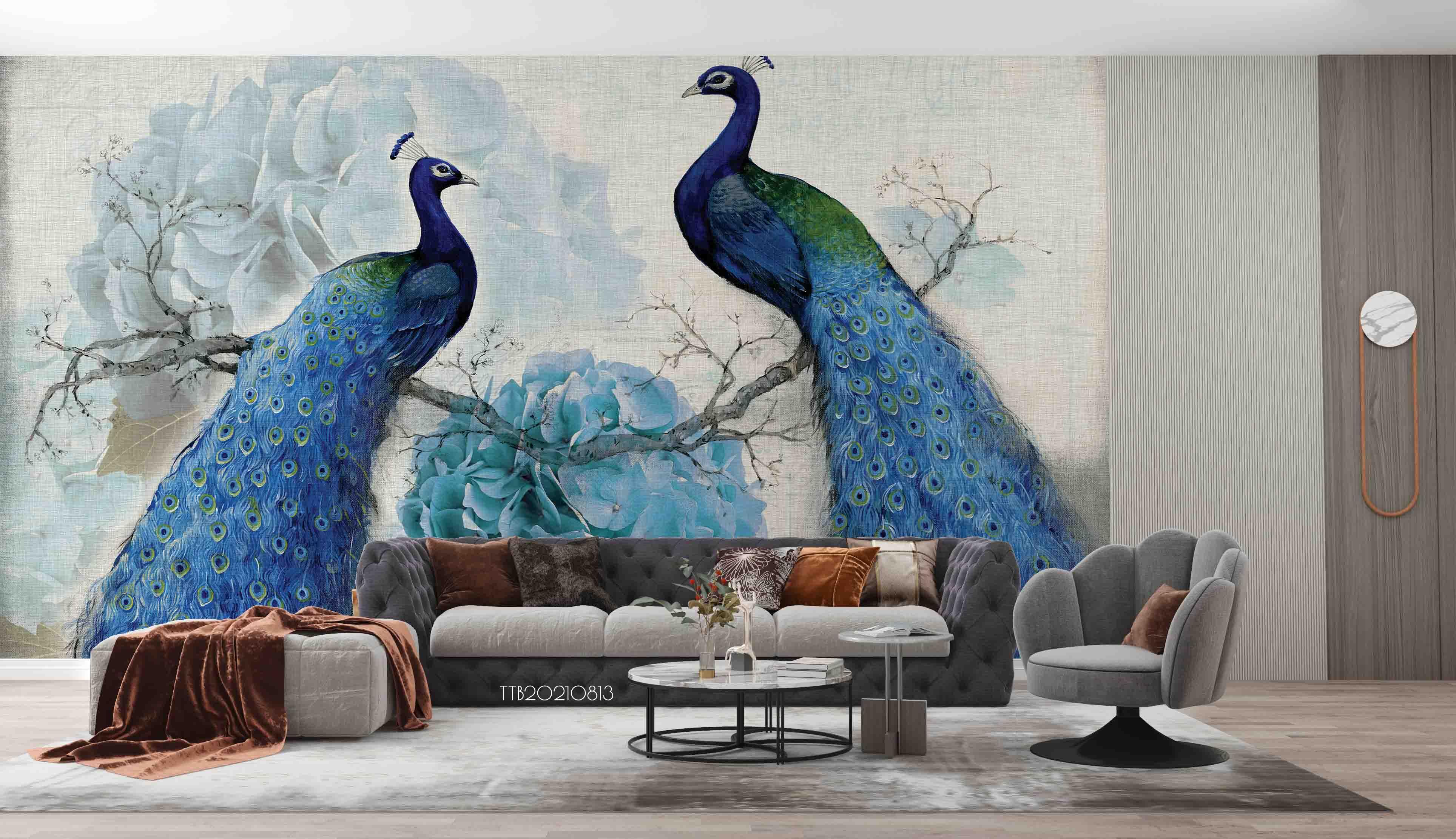 3D Hand-painted Blue Peacock Floral Wall Mural Wallpaper SWW5085- Jess Art Decoration