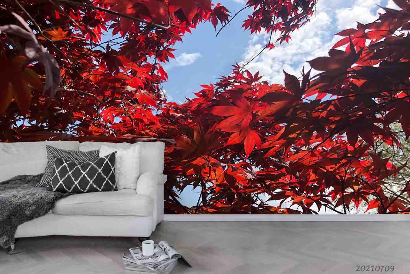 3D Red Maple Leaf Wall Mural Wallpaper SWW4369- Jess Art Decoration