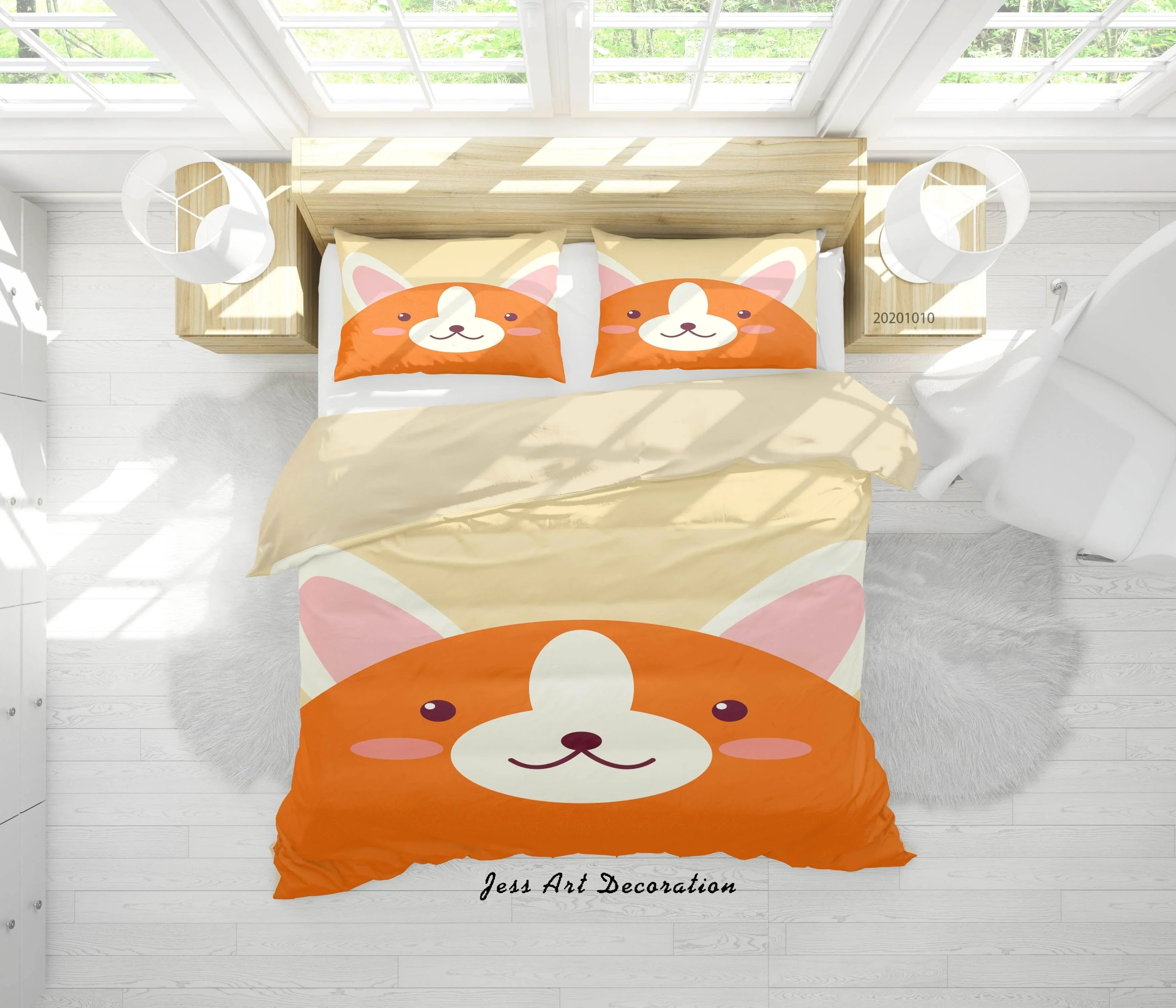 3D Cartoon Cute Animal Corgi Quilt Cover Set Bedding Set Duvet Cover Pillowcases WJ 9541- Jess Art Decoration