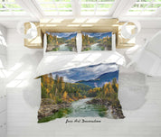 3D Sky Mountain Forest River Landscape  Quilt Cover Set Bedding Set Duvet Cover Pillowcases 251- Jess Art Decoration