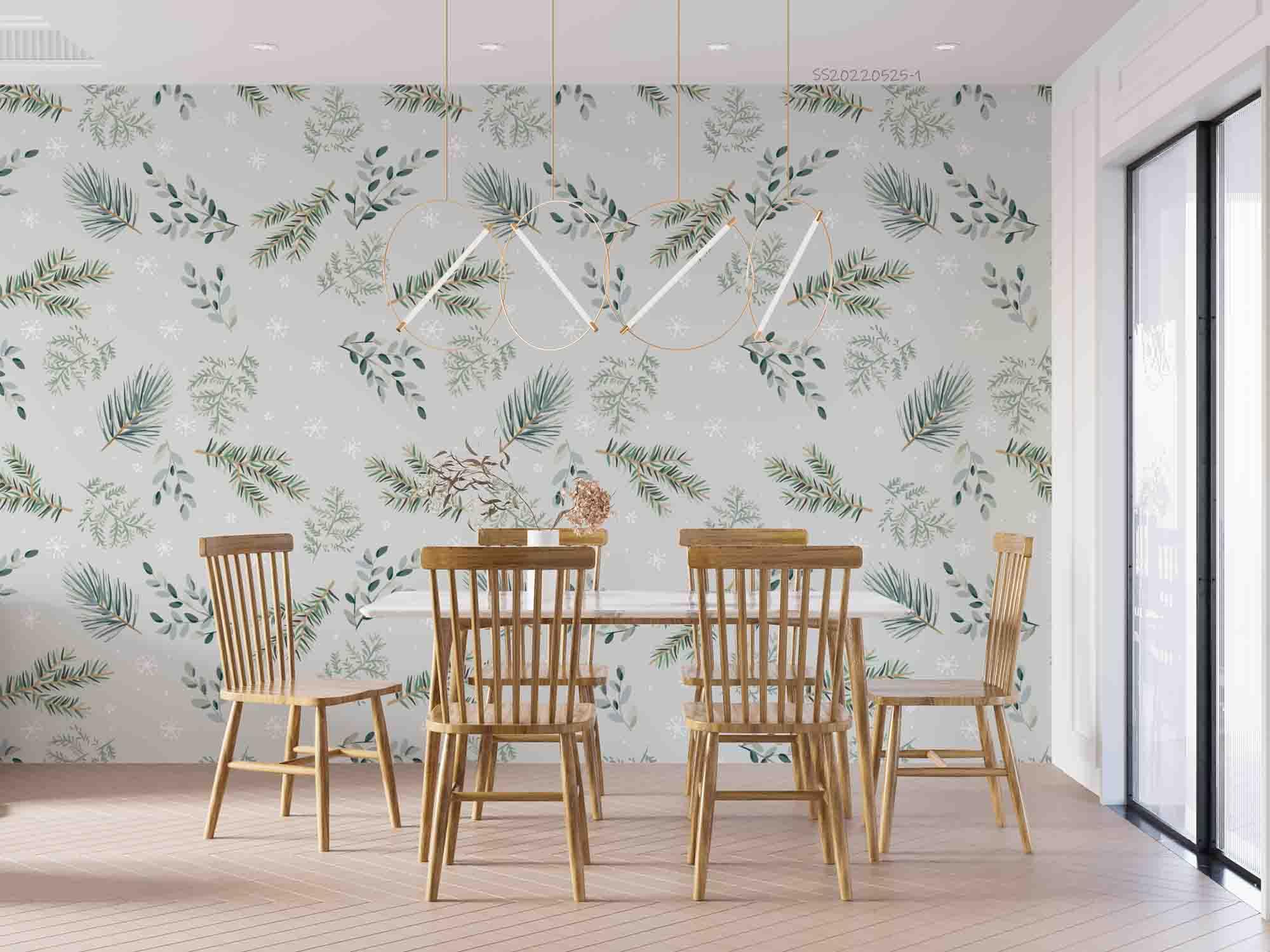 3D Watercolor Pine Branch Leaf Green Wall Mural Wallpaper GD 4737- Jess Art Decoration