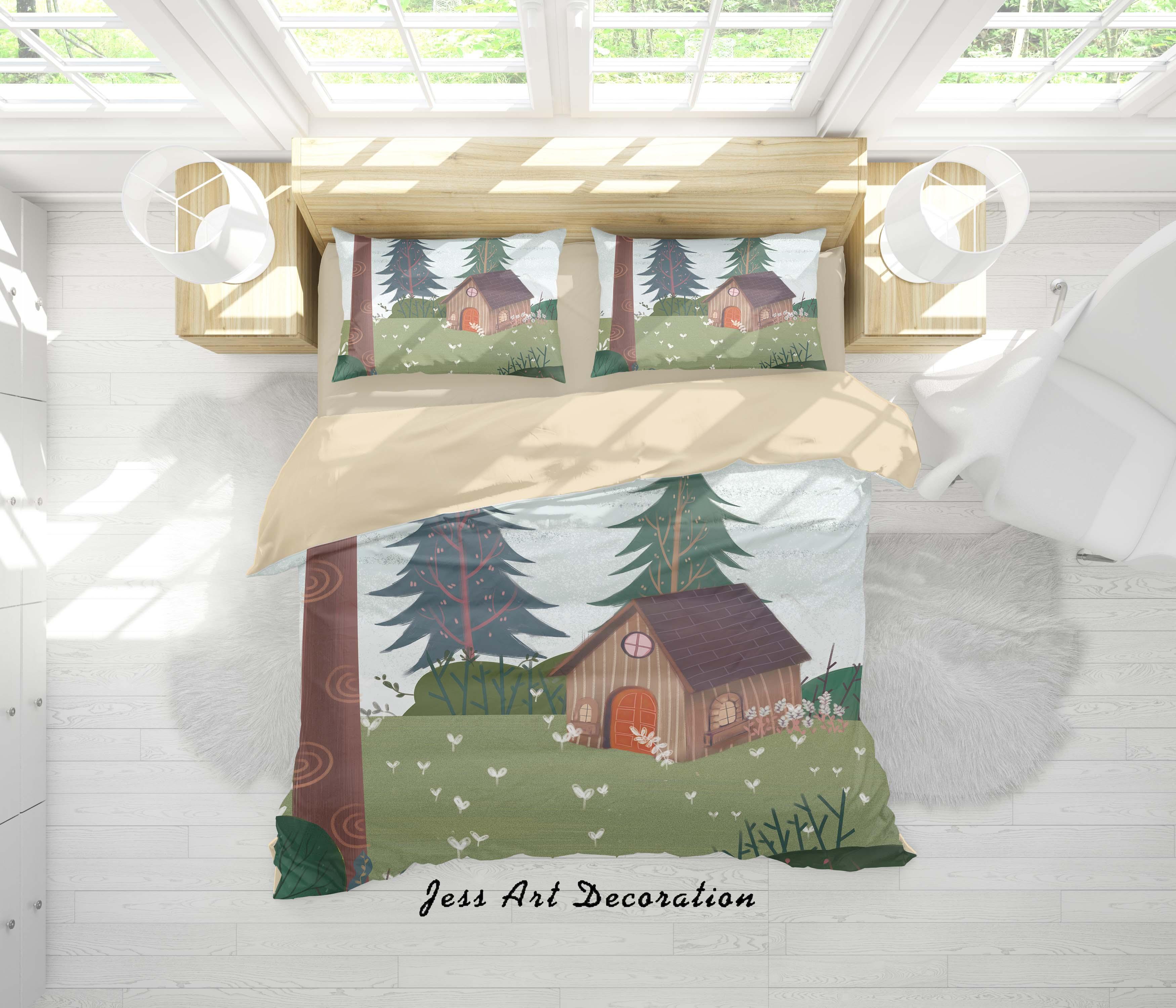 3D House Tree Grass Painting Quilt Cover Set Bedding Set Duvet Cover Pillowcases A478 LQH- Jess Art Decoration