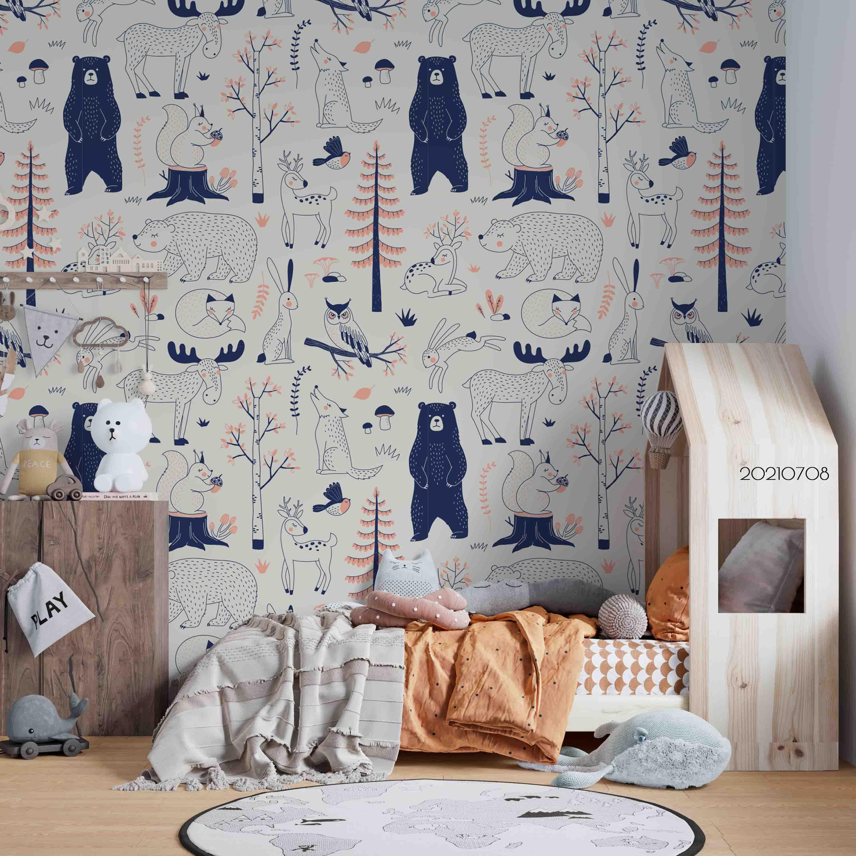 3D Hand Drawn Forest Animal Bear Wall Mural Wallpaper LQH 94- Jess Art Decoration