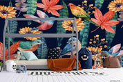 3D Tropical Plant Leaf Floral Bird Wall Mural Wallpaper LQH 10- Jess Art Decoration