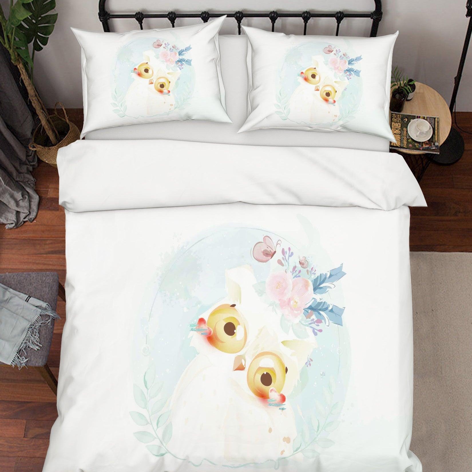 3D White Owl Floral Quilt Cover Set Bedding Set Duvet Cover Pillowcases SF76- Jess Art Decoration