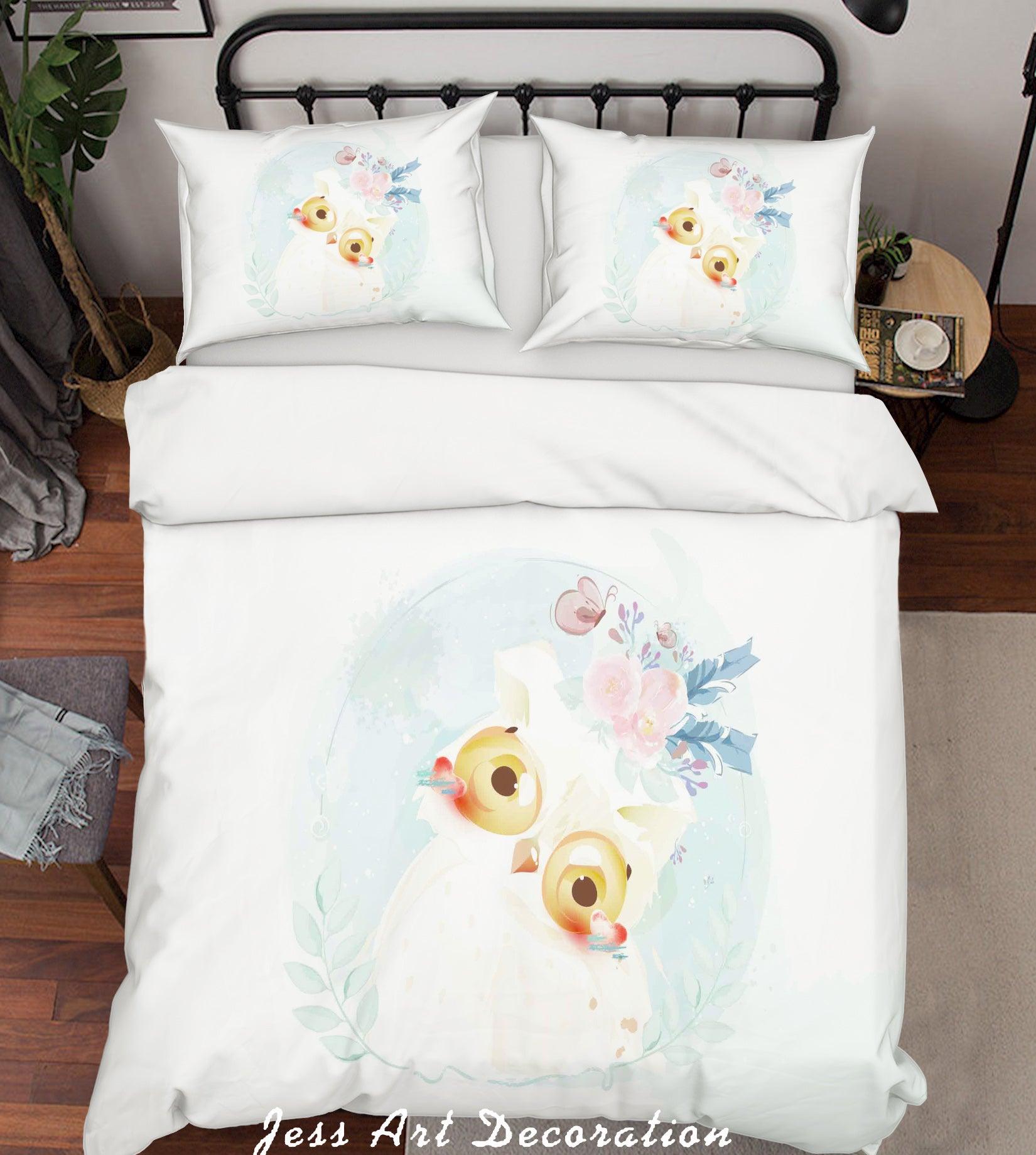 3D White Owl Floral Quilt Cover Set Bedding Set Duvet Cover Pillowcases SF76- Jess Art Decoration