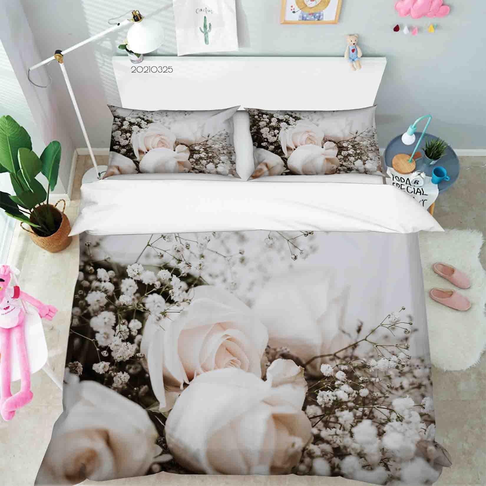 3D White Rose Floral Quilt Cover Set Bedding Set Duvet Cover Pillowcases 297- Jess Art Decoration