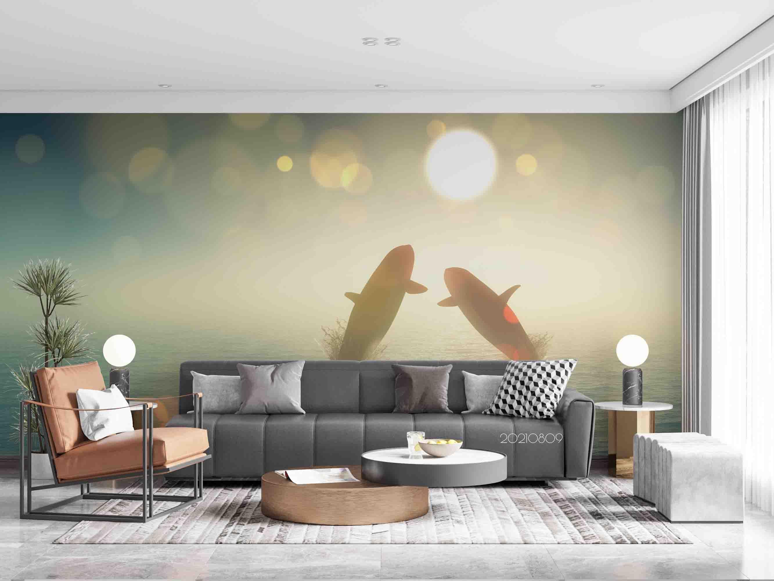 3D Whale Jumping Out Sea Sunshine Wall Mural Wallpaper SWW4884- Jess Art Decoration