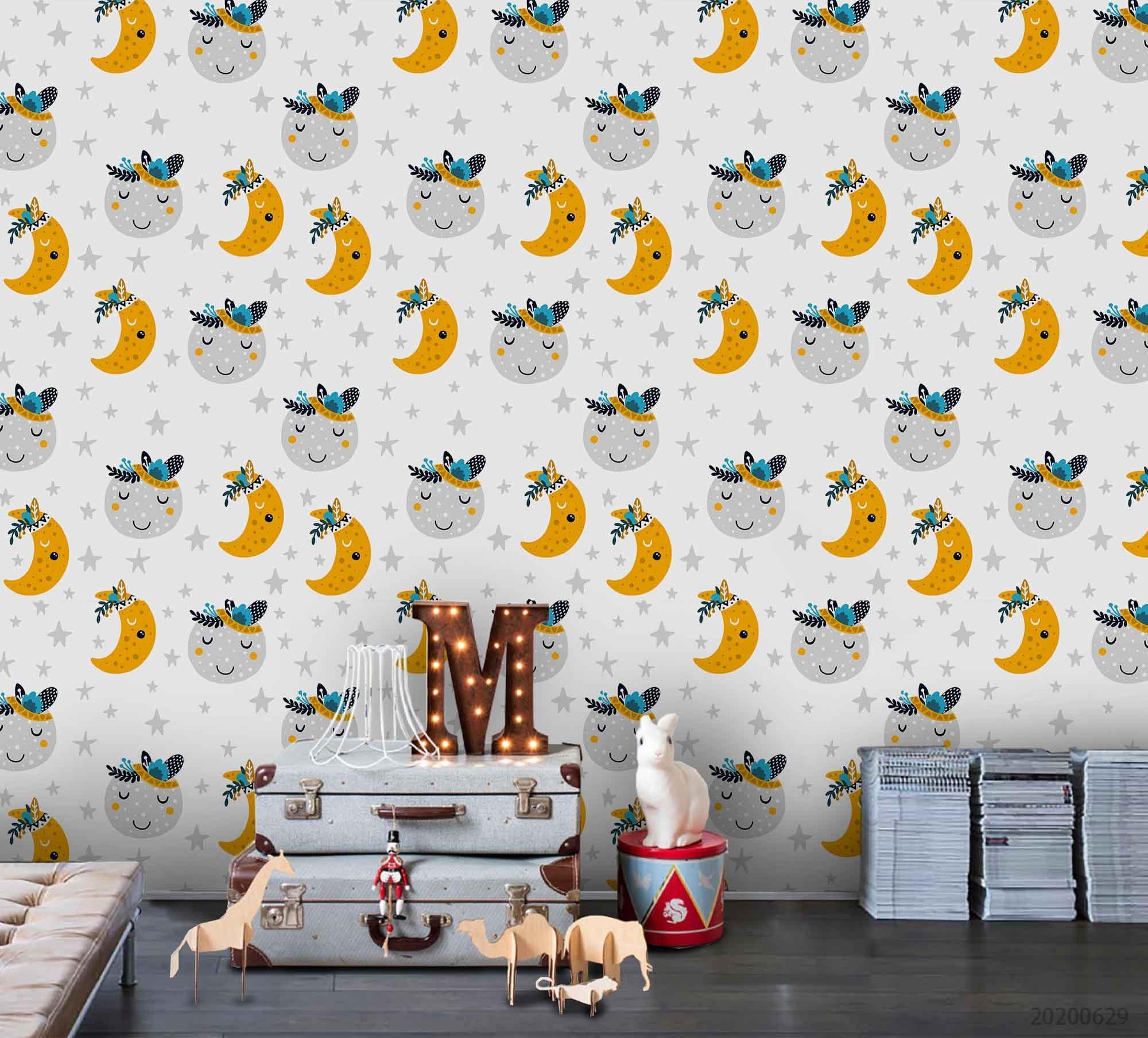 3D Cartoon Moon Star Wall Mural Wallpaper A396 LQH- Jess Art Decoration
