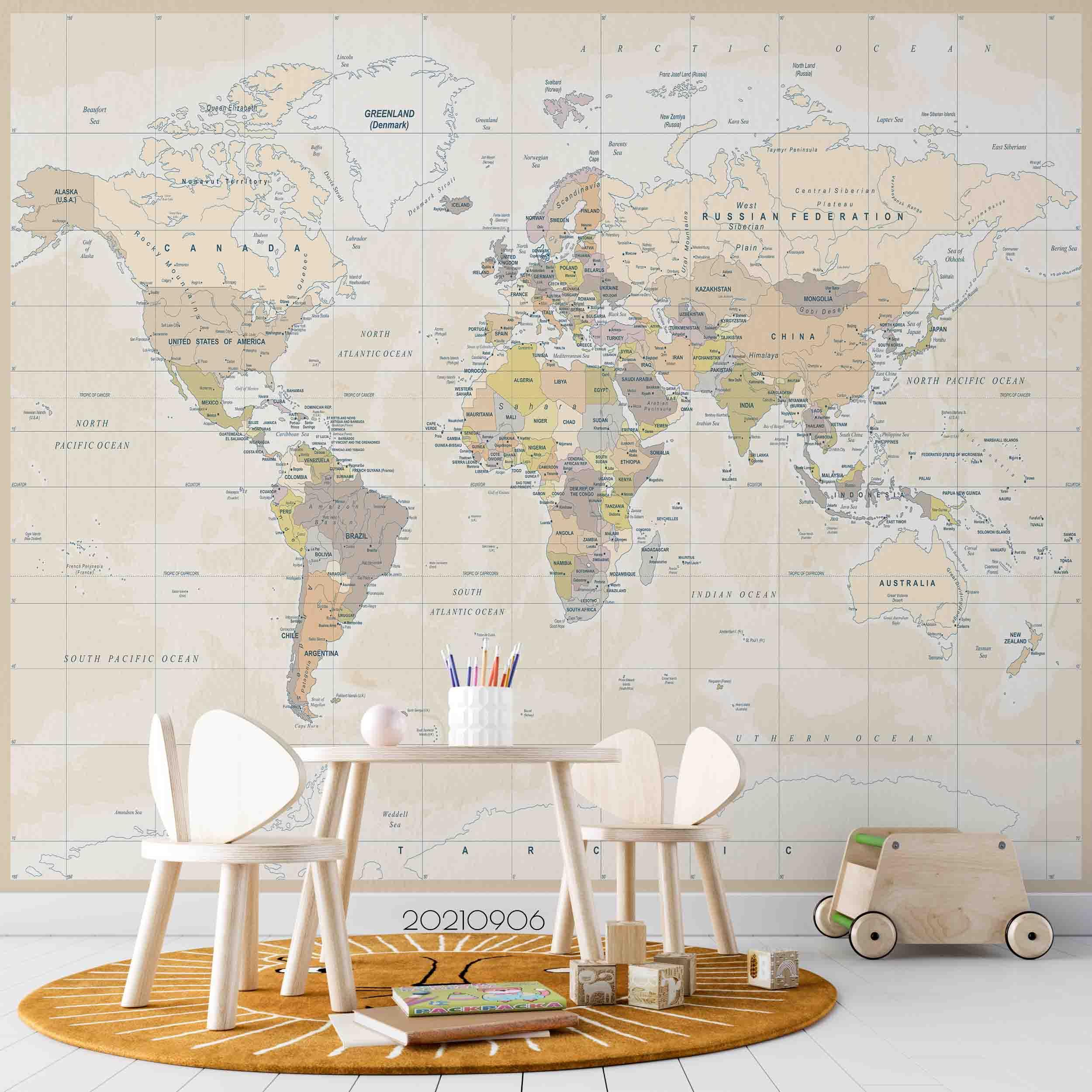 3D World Map Wall Mural Wallpaper LQH 551- Jess Art Decoration