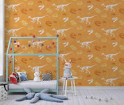 3D Dinosaur Skeleton Yellow Background Wall Mural Wallpaper GD 3168- Jess Art Decoration