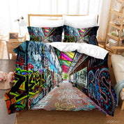3D Abstract Colored Street Graffiti Quilt Cover Set Bedding Set Duvet Cover Pillowcases 50- Jess Art Decoration