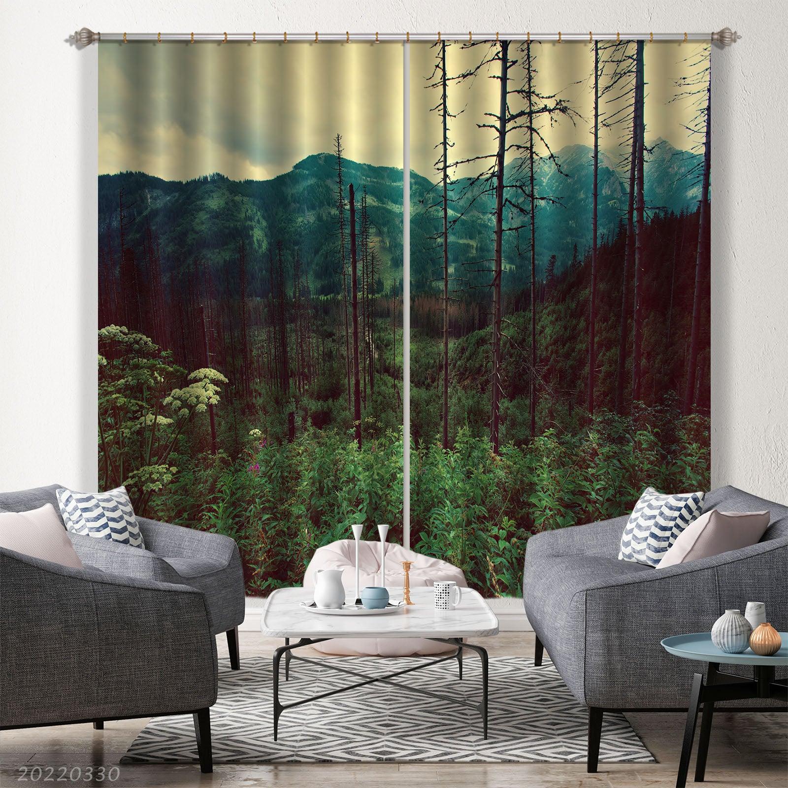 3D Landscape Mountain Forest Green Plant Curtains and Drapes GD 3675- Jess Art Decoration