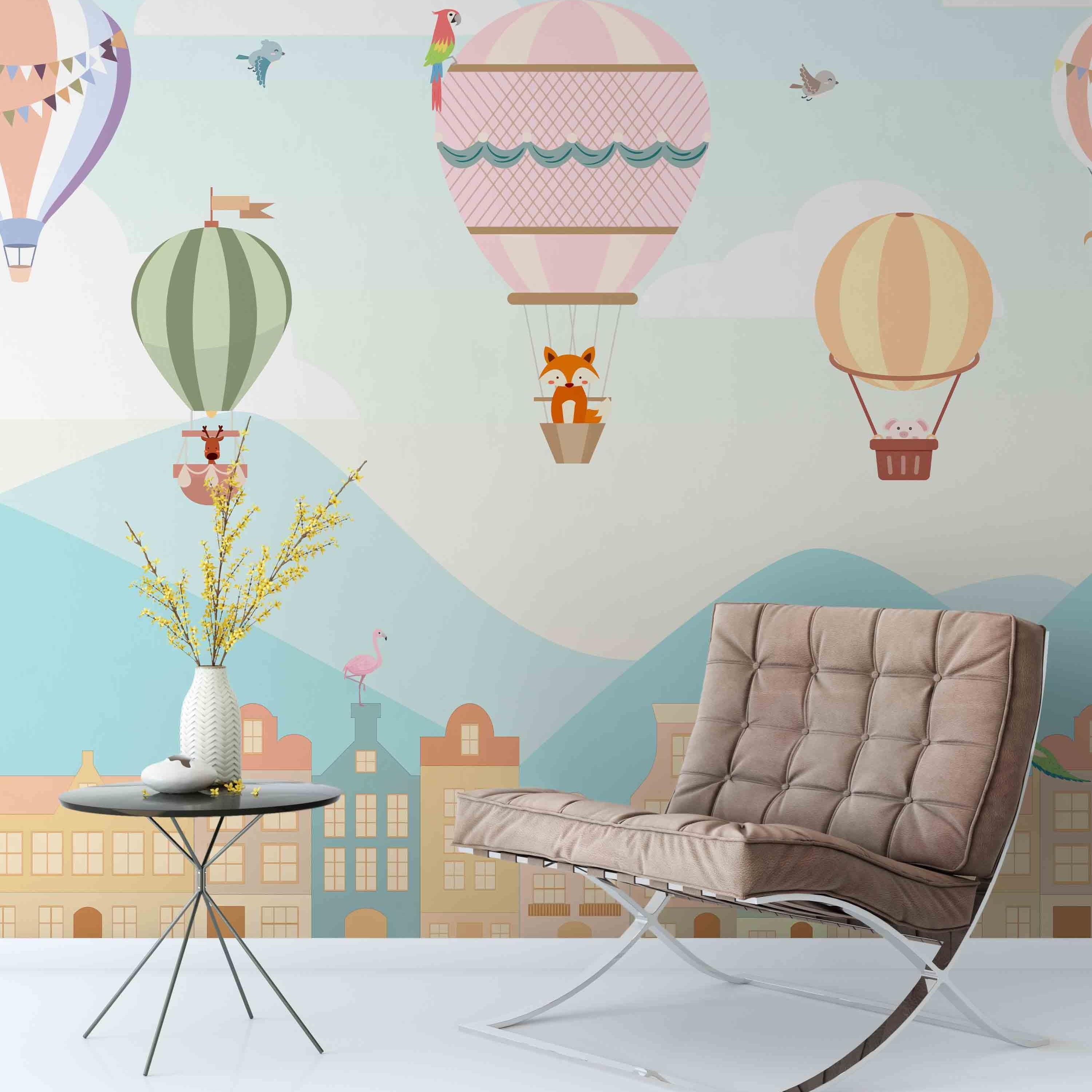 3D Bird Fox Hot Air Balloon Wall Mural Wallpaper 27- Jess Art Decoration