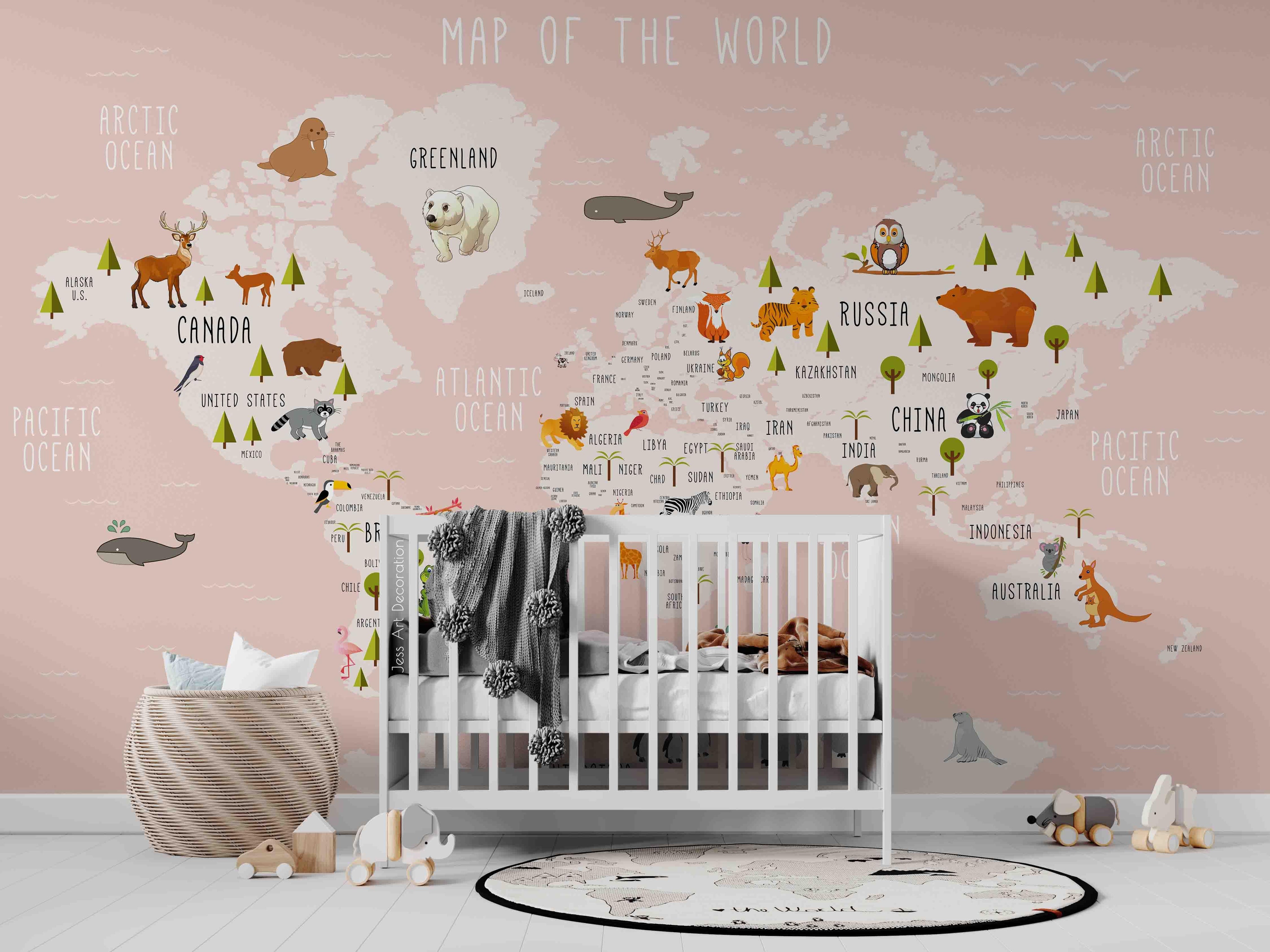 3D Cartoon Animal World Map Wall Mural Wallpaper sww 272- Jess Art Decoration