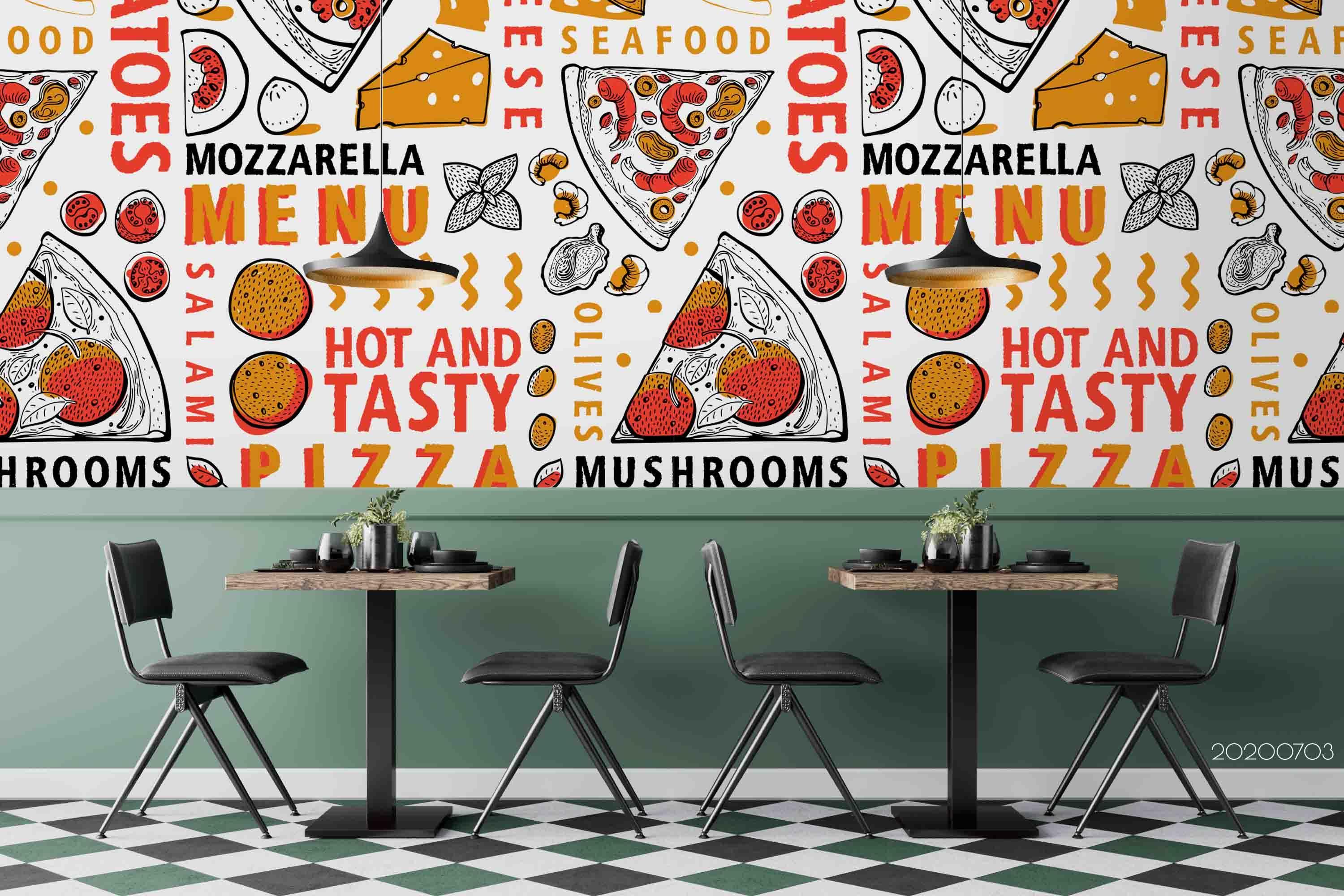 3D Cartoon Pizza Wall Mural Wallpaper SF01- Jess Art Decoration