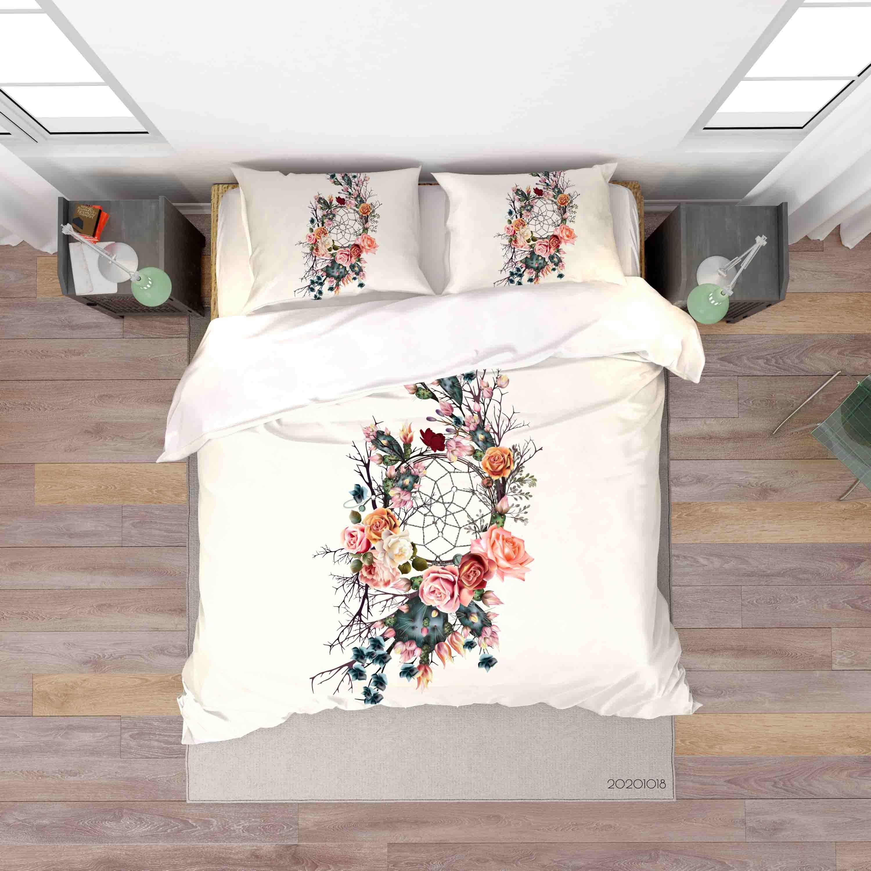 3D Watercolor Dream Catcher Flowers Quilt Cover Set Bedding Set Duvet Cover Pillowcases WJ 9753- Jess Art Decoration
