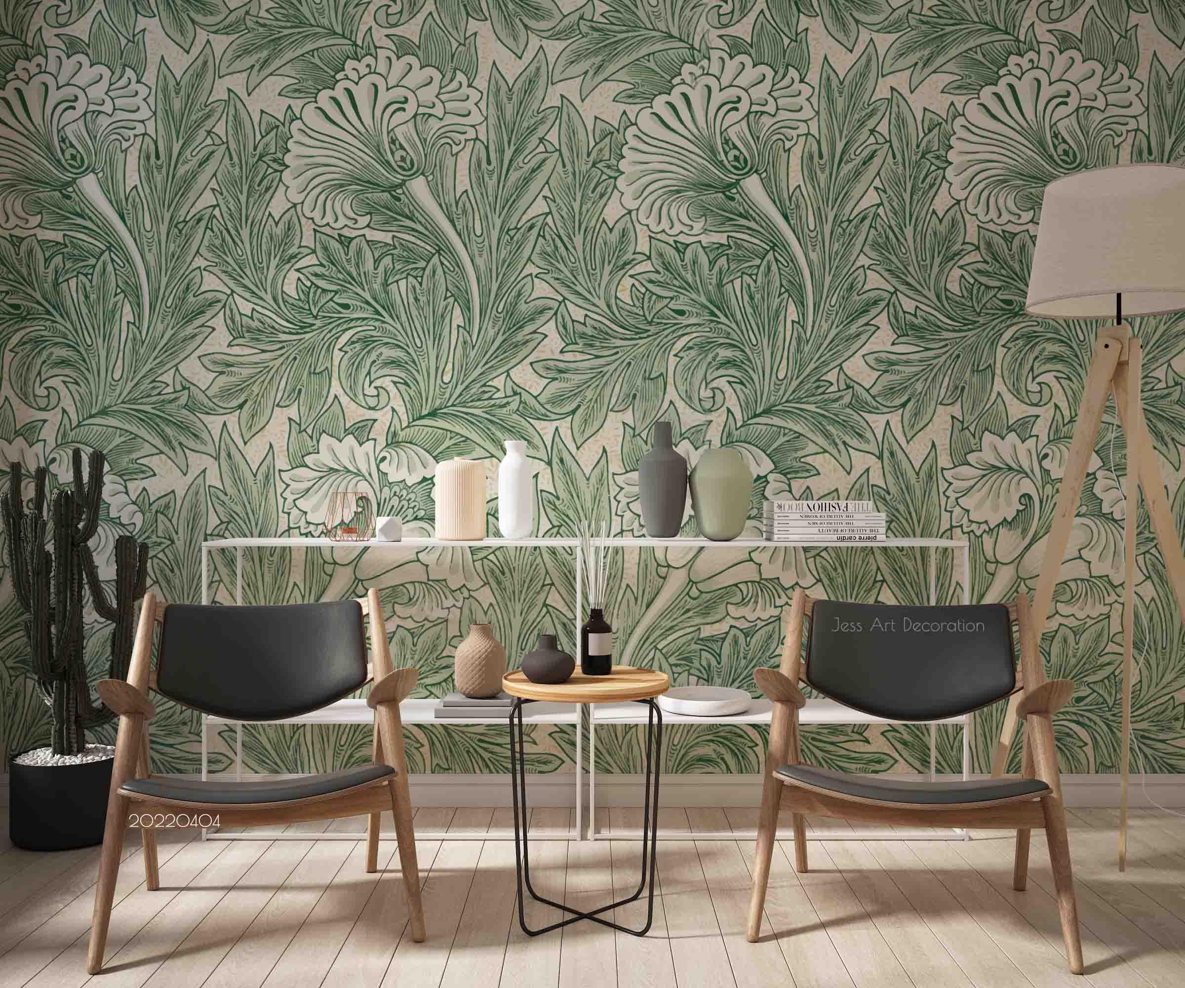 3D Vintage Plant Green Leaf Floral Wall Mural Wallpaper GD 4026- Jess Art Decoration