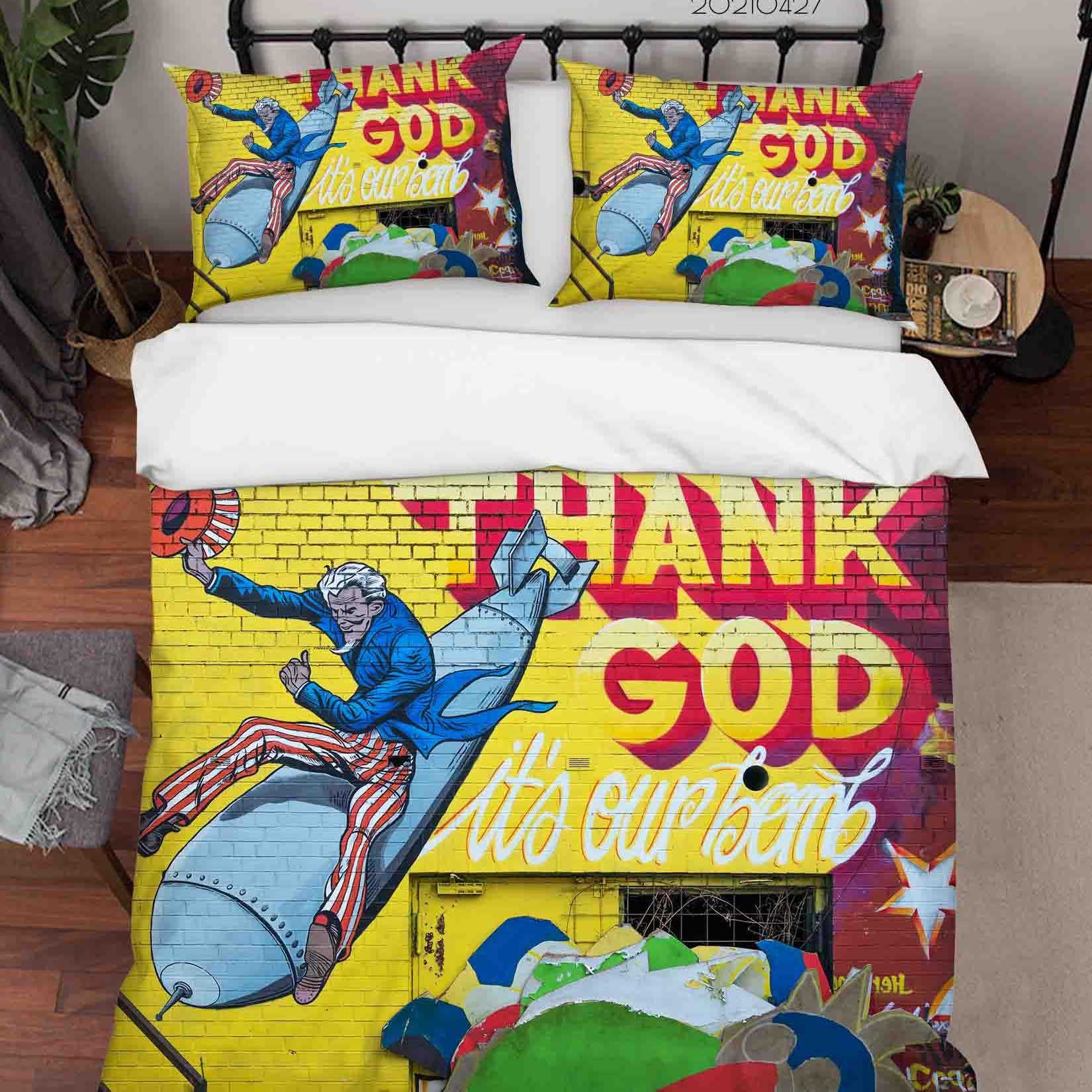 3D Abstract Colored Street Graffiti Quilt Cover Set Bedding Set Duvet Cover Pillowcases 151- Jess Art Decoration