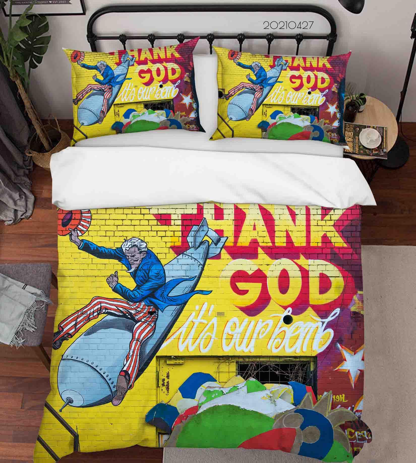 3D Abstract Colored Street Graffiti Quilt Cover Set Bedding Set Duvet Cover Pillowcases 151- Jess Art Decoration