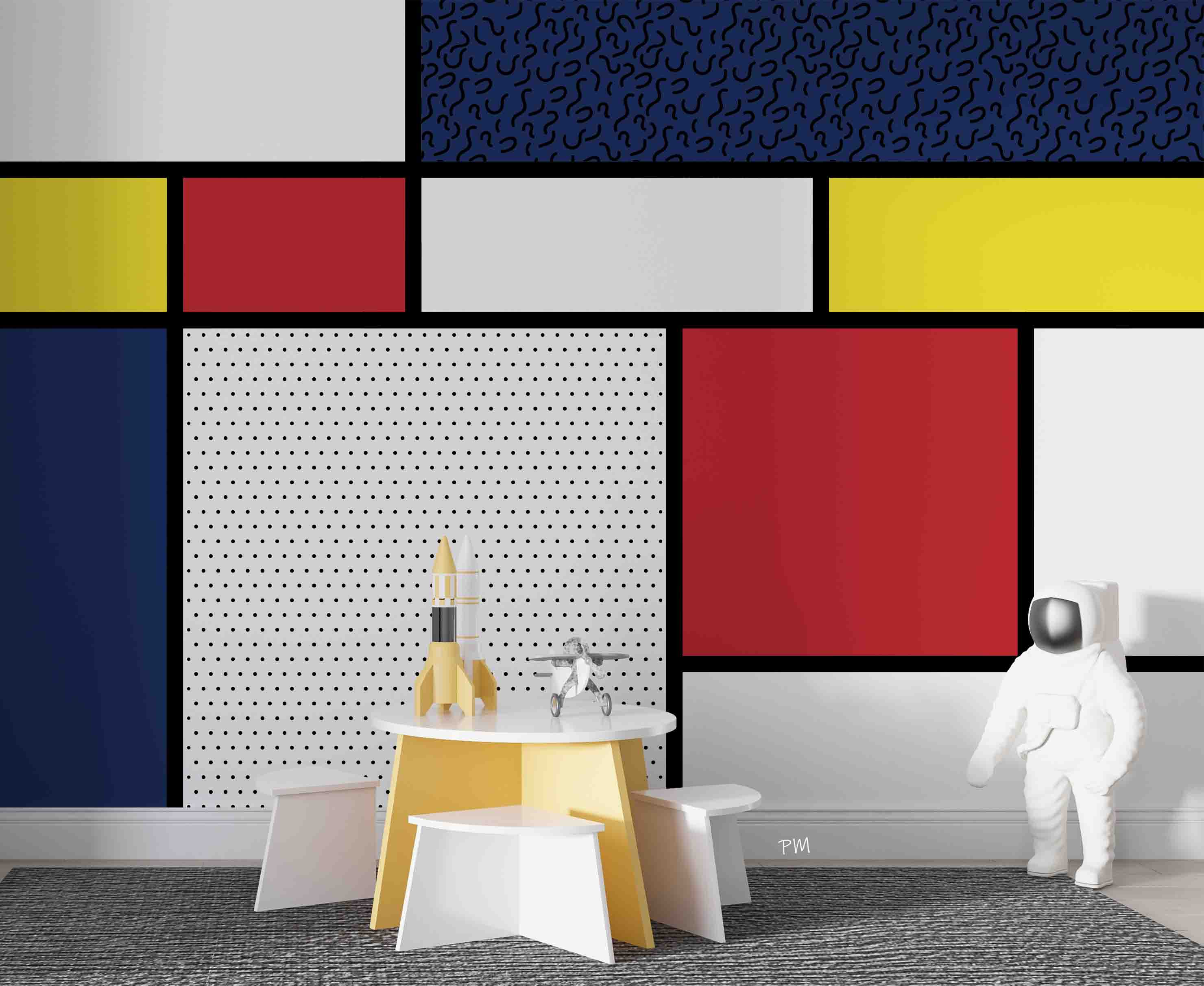 3D Retro Red Yellow Blue Geometric Background Wall Mural Wallpaper GD 1168- Jess Art Decoration
