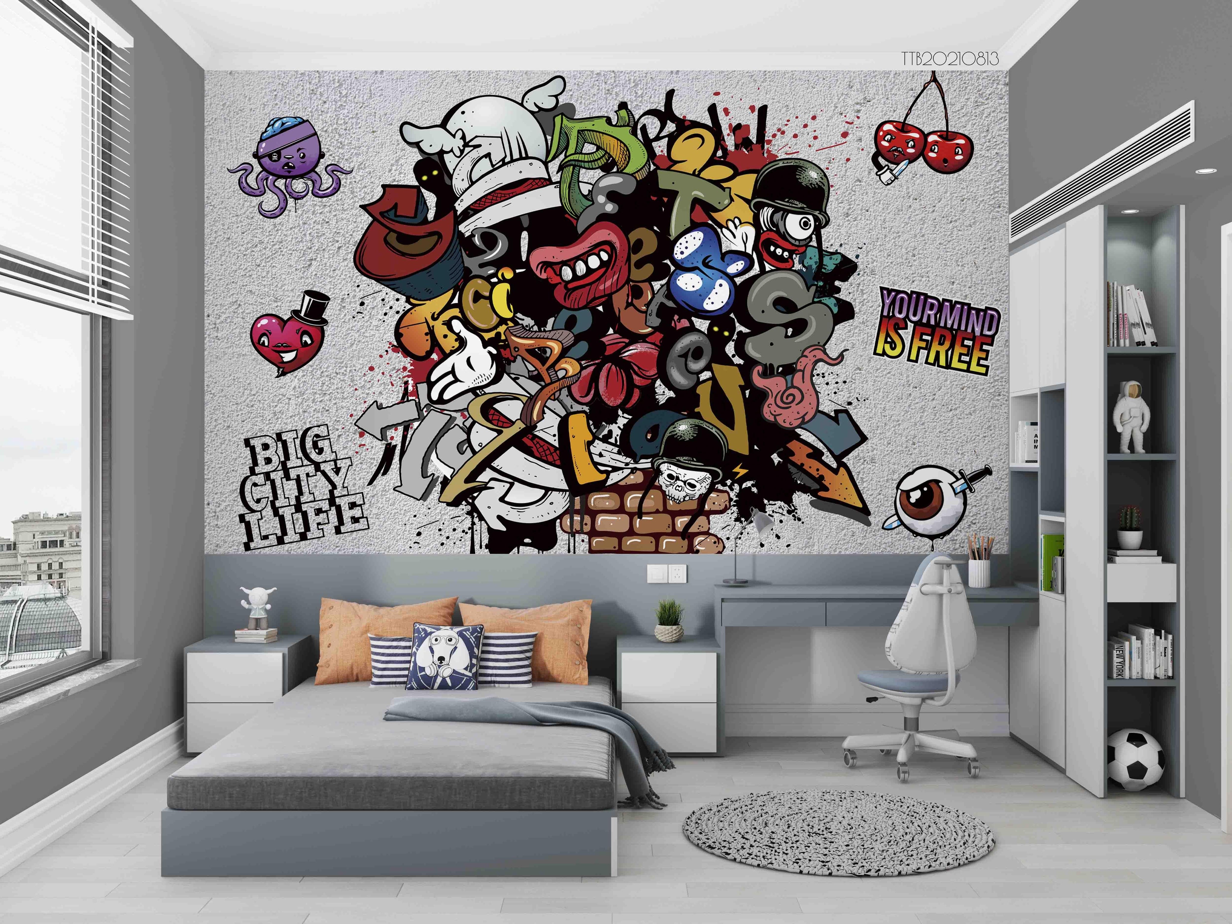 3D Graffiti  Abstract Cartoon Wall Mural WallpaperSWW5124- Jess Art Decoration