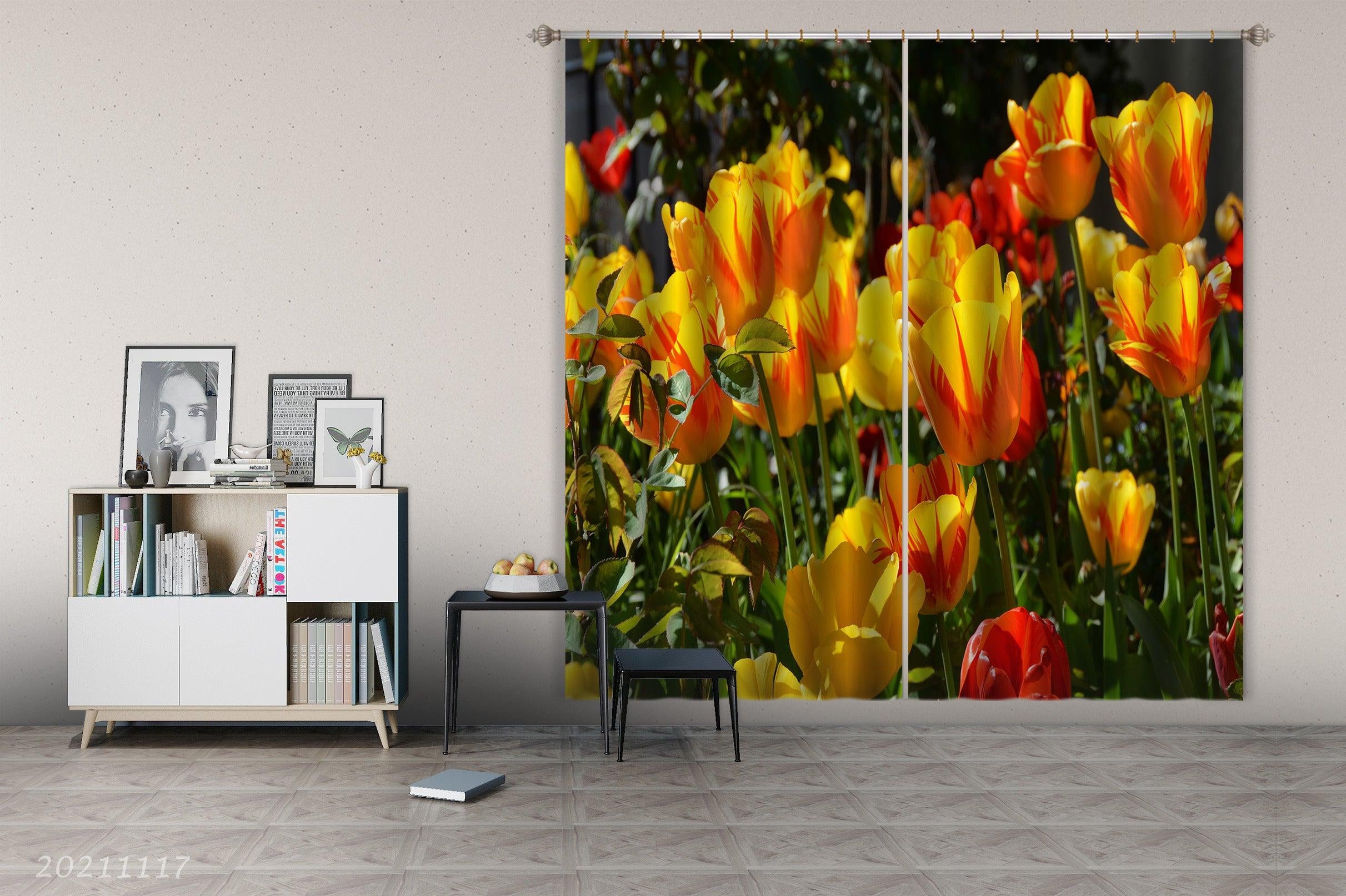 3D Yellow Tulip Flower Curtains and Drapes LQH 230- Jess Art Decoration