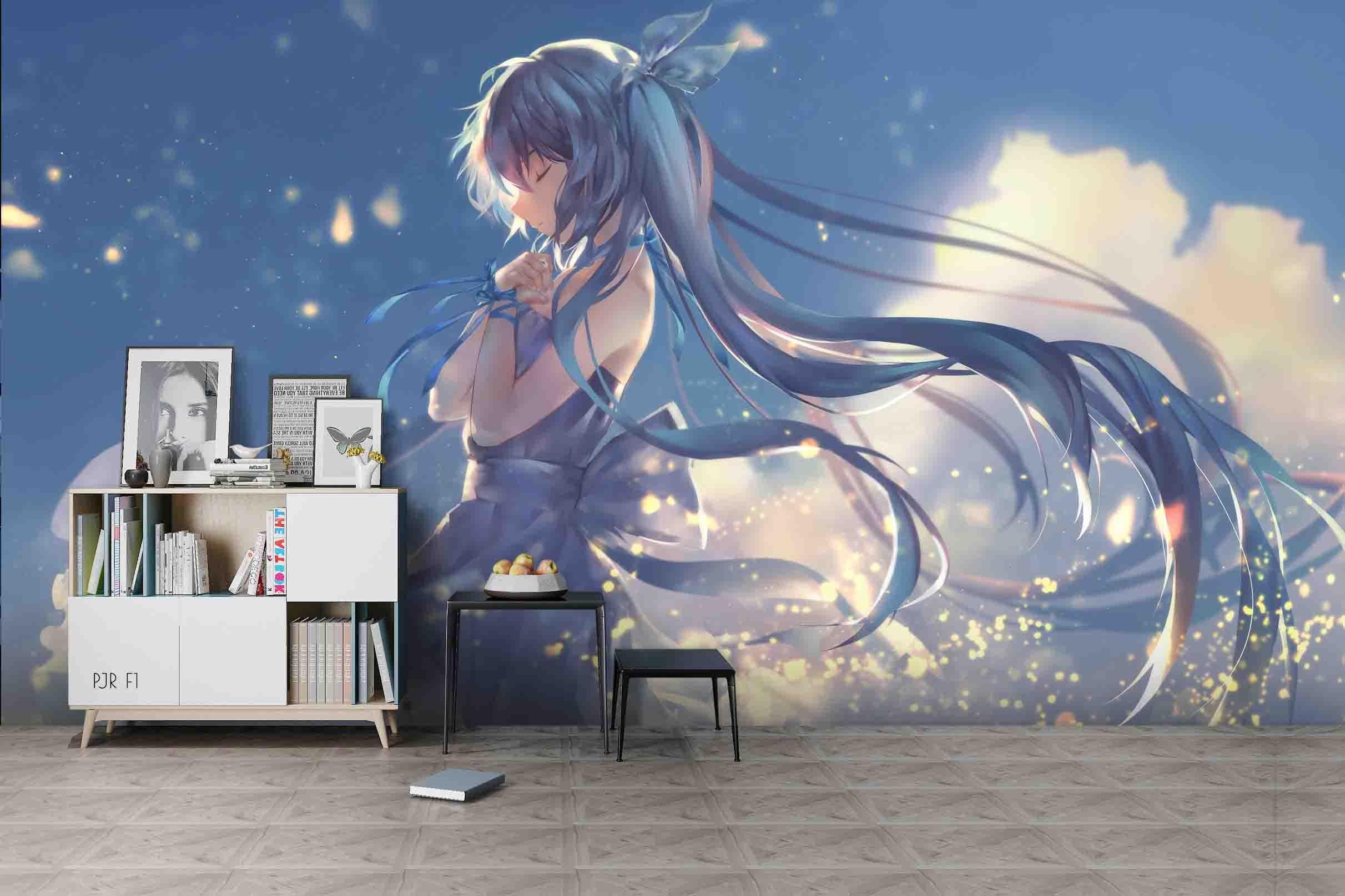 3D Cloud Anime Girl soft anime girl cloud mural wall mural wallpaper for bedroom - view 3