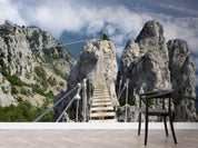3D Natural Scenery Mountains Cable Bridge Sky White Clouds Wall Mural Wallpaper GD 2200- Jess Art Decoration